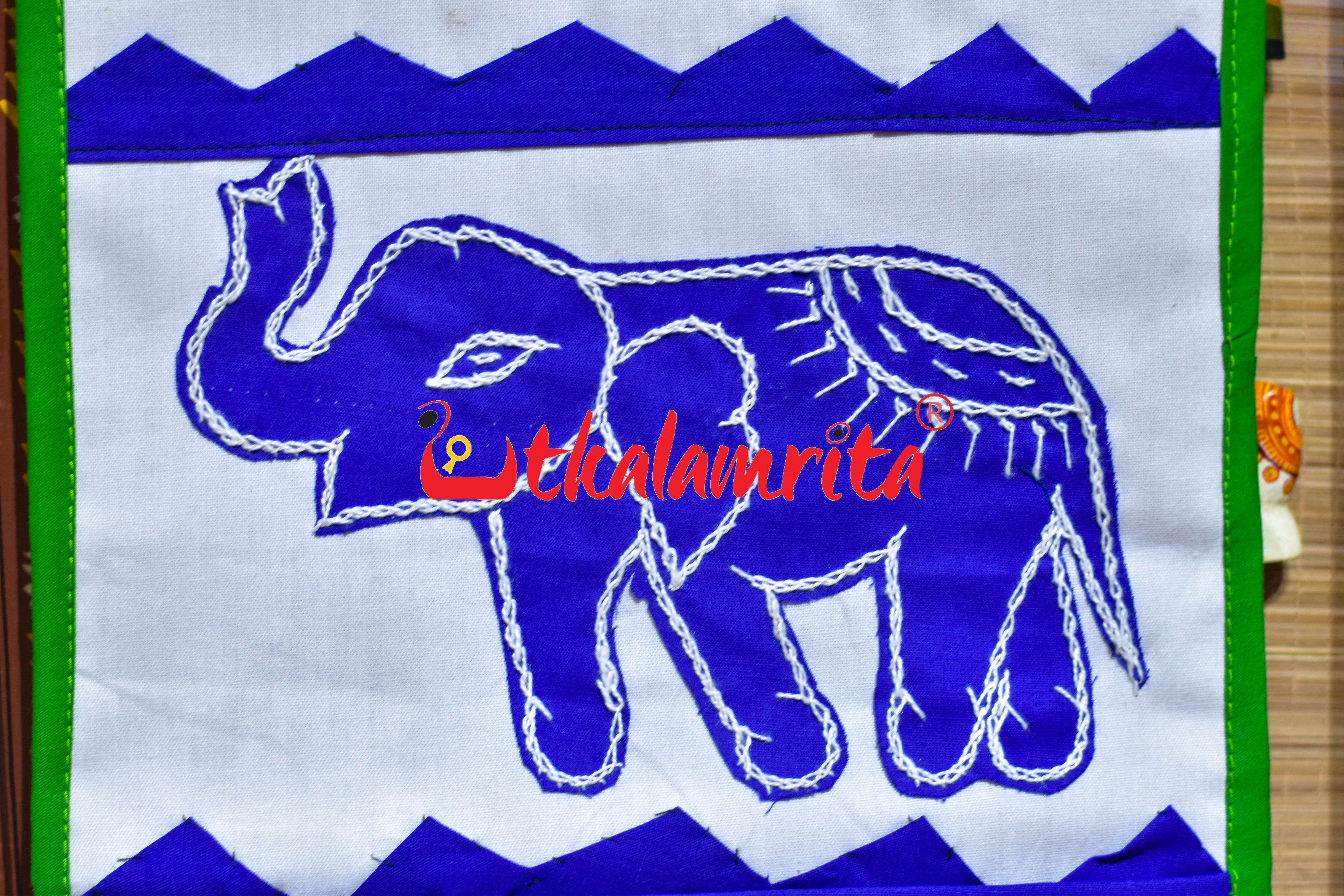 White Blue Triple Elephant Pipli Applique Letter Box