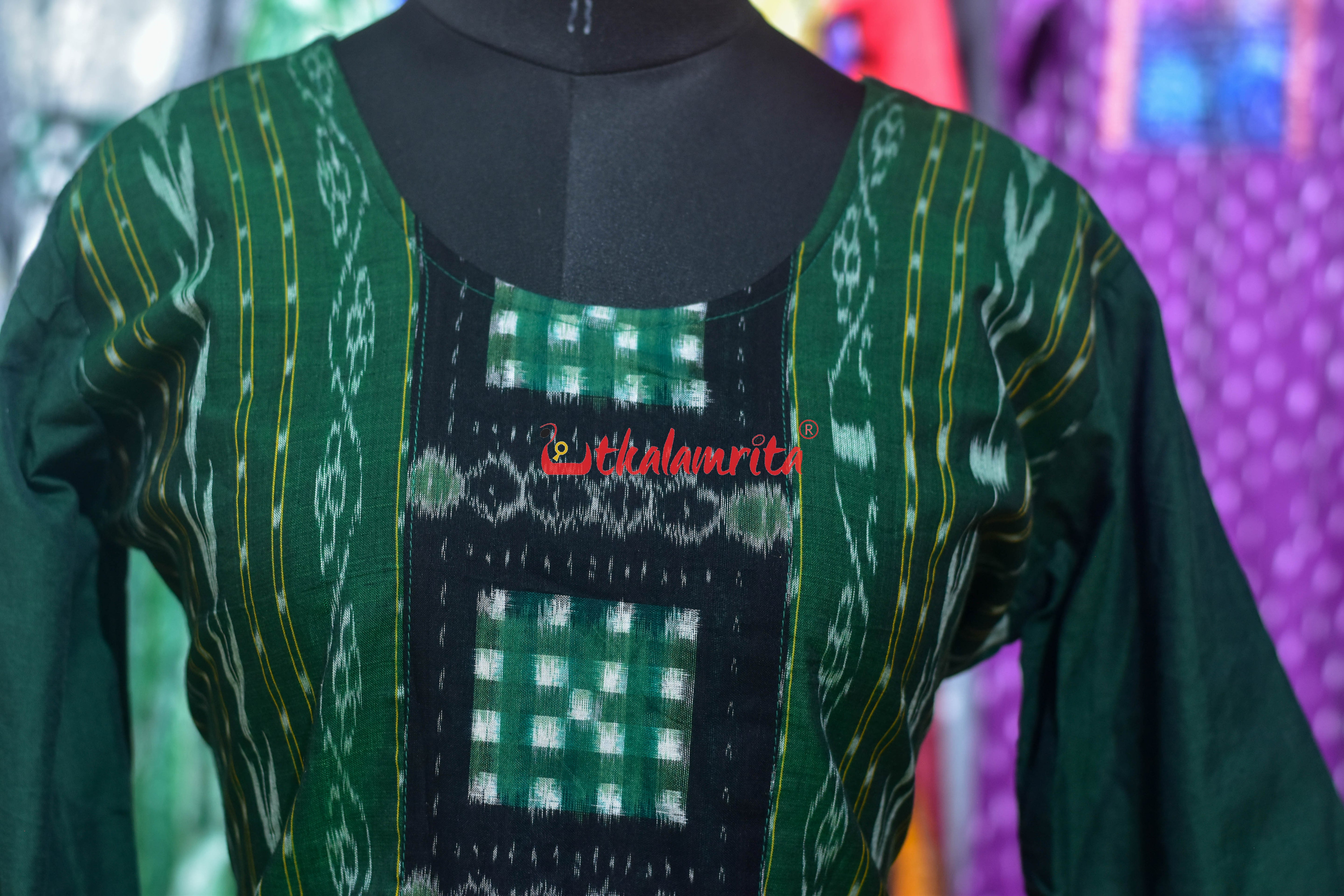 Green Ikat with Middle Pasapali (Ladies' Kurti)