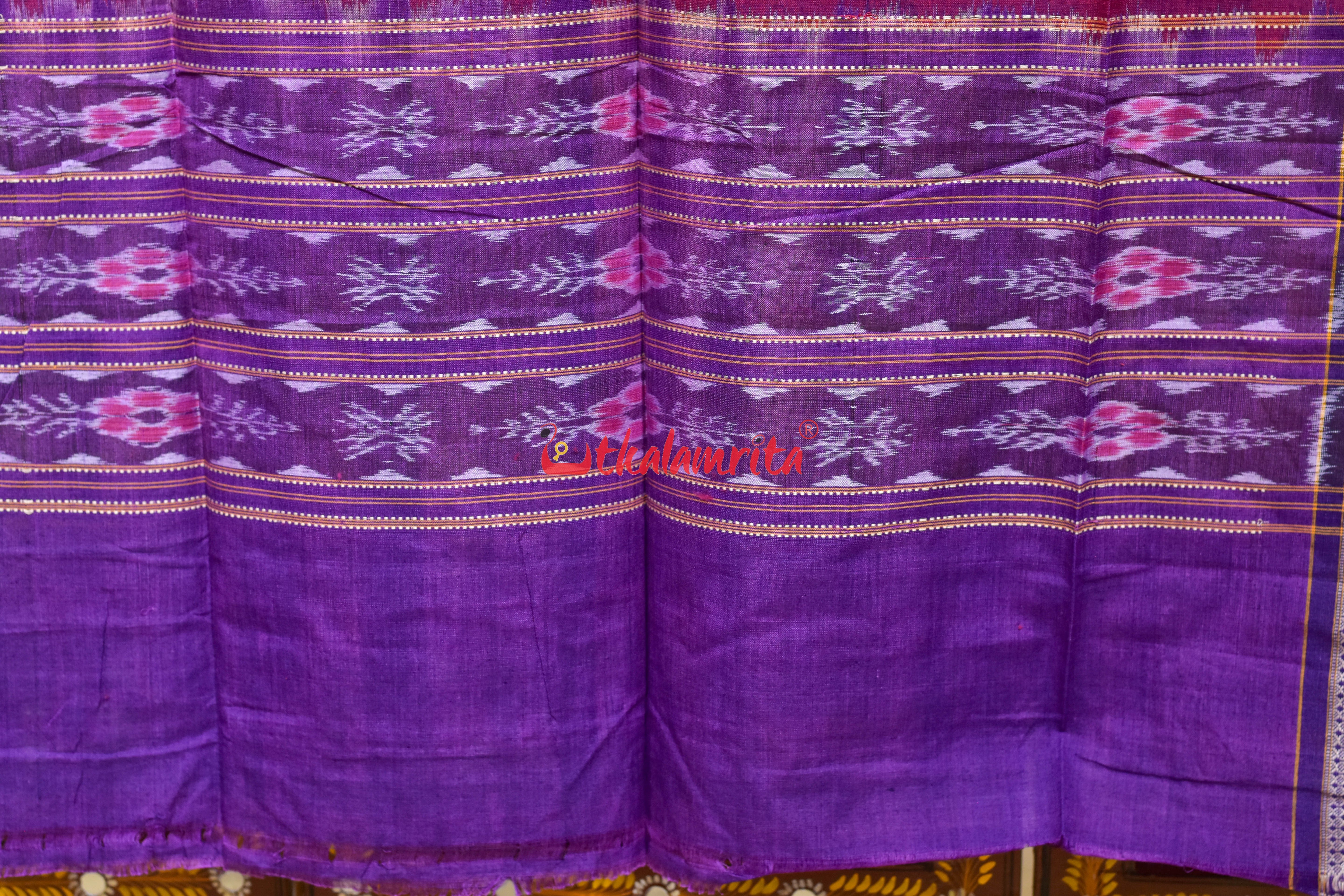 Red with Purple Flower Bandha Cotton (Dupatta)