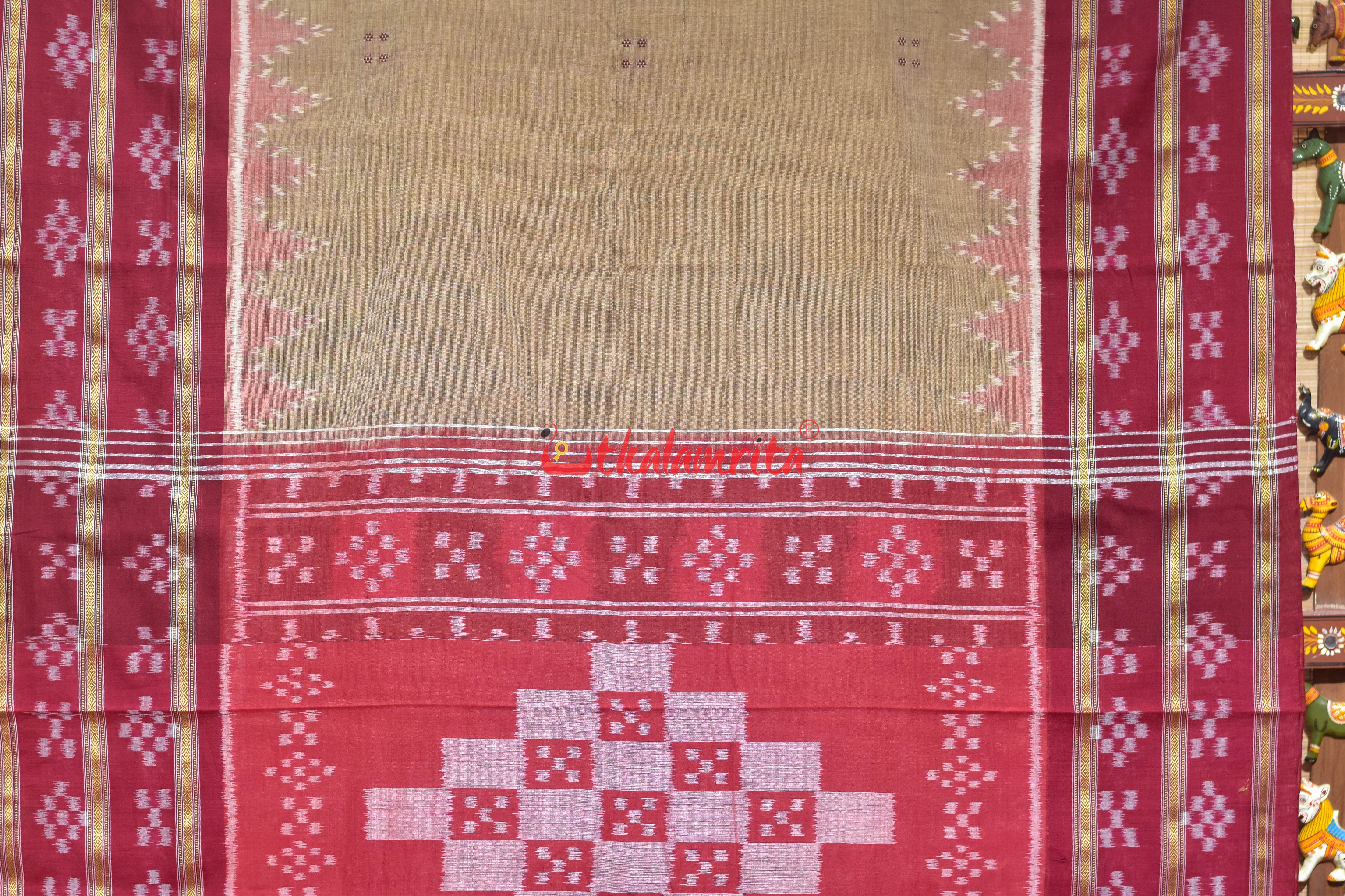 Chandan Maroon Double Pasapali Border Khandua Cotton Saree