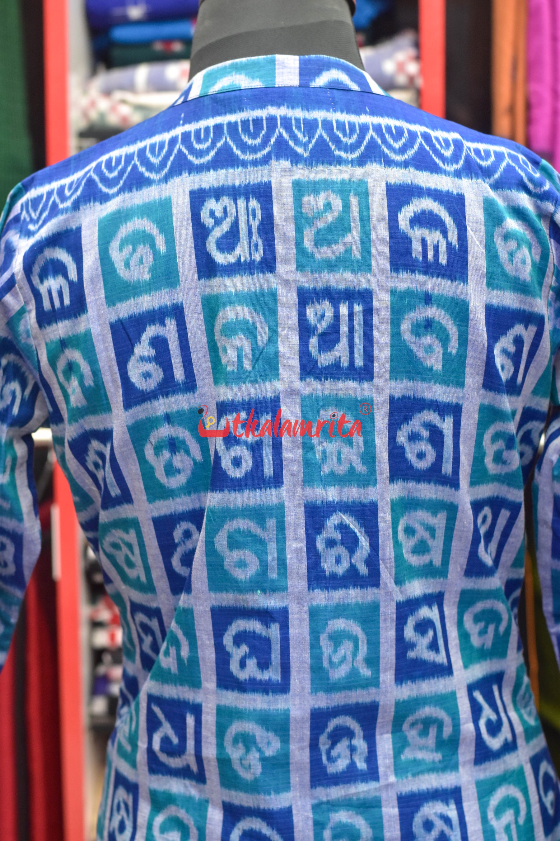 Odia Alphabet Blue Teal Sambalpuri Cotton (Fabric)