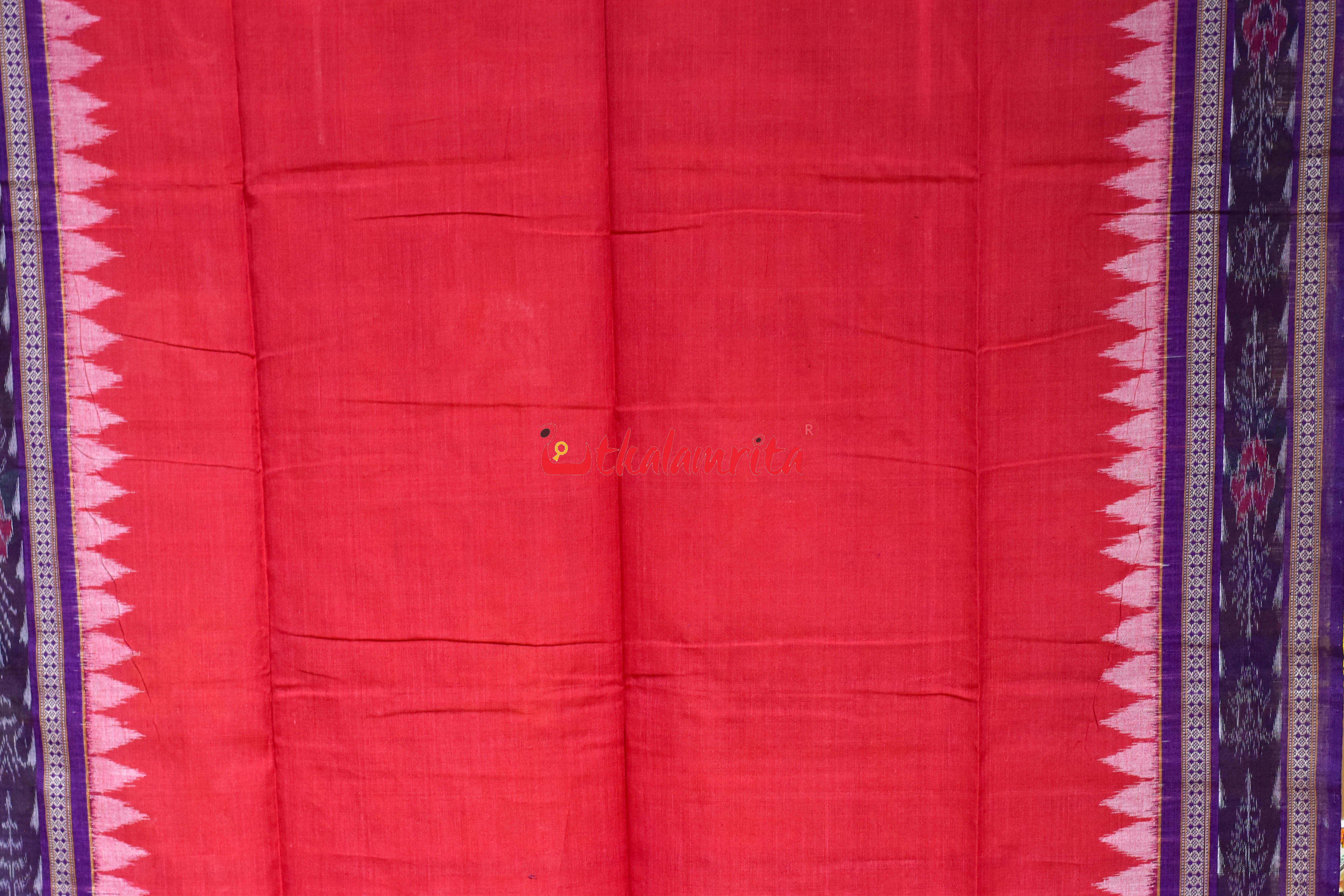 Red with Purple Flower Bandha Cotton (Dupatta)