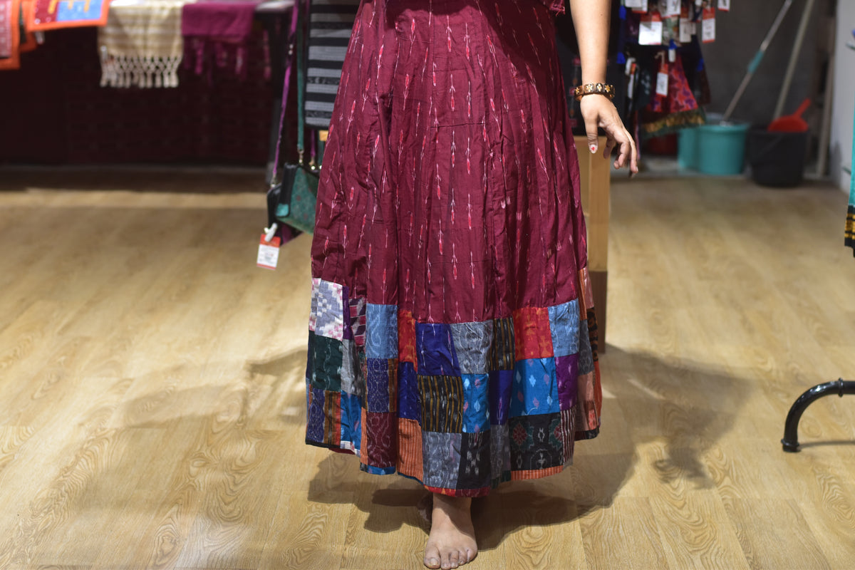 Maroon Labanga Ikat Designer Garba Skirt