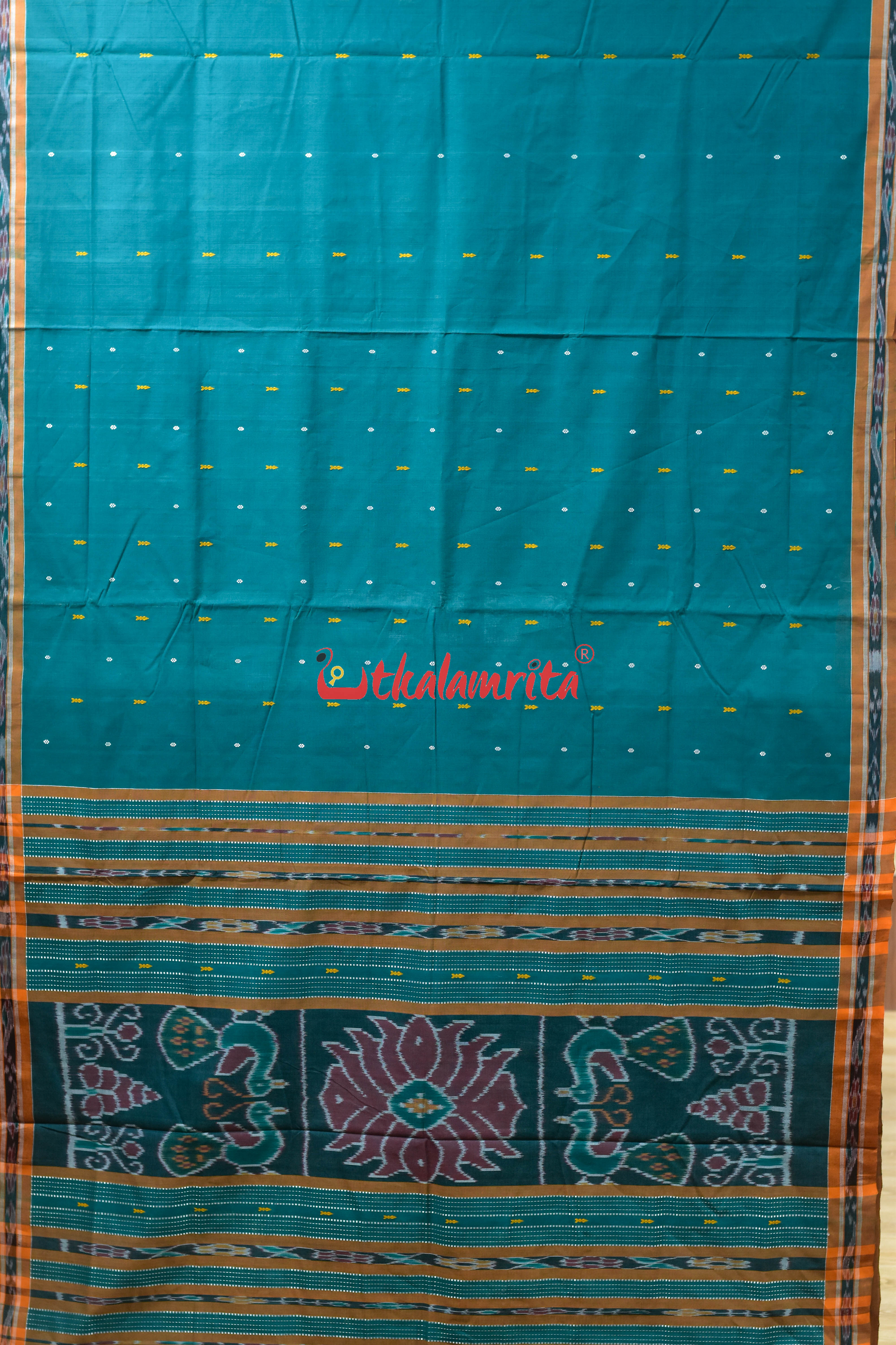 Teal Yellow Padma Pittala Single Cotton Saree