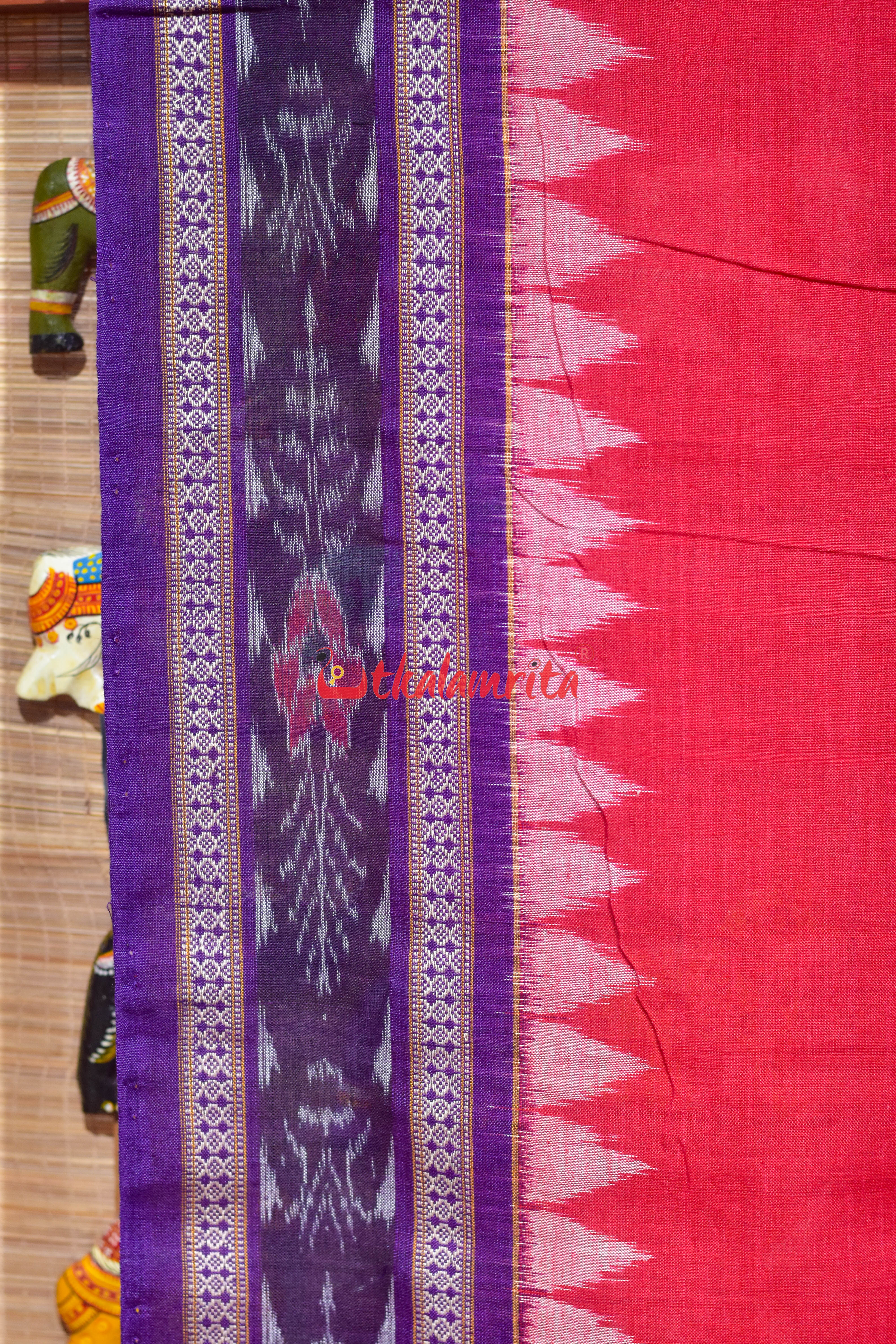 Red with Purple Flower Bandha Cotton (Dupatta)