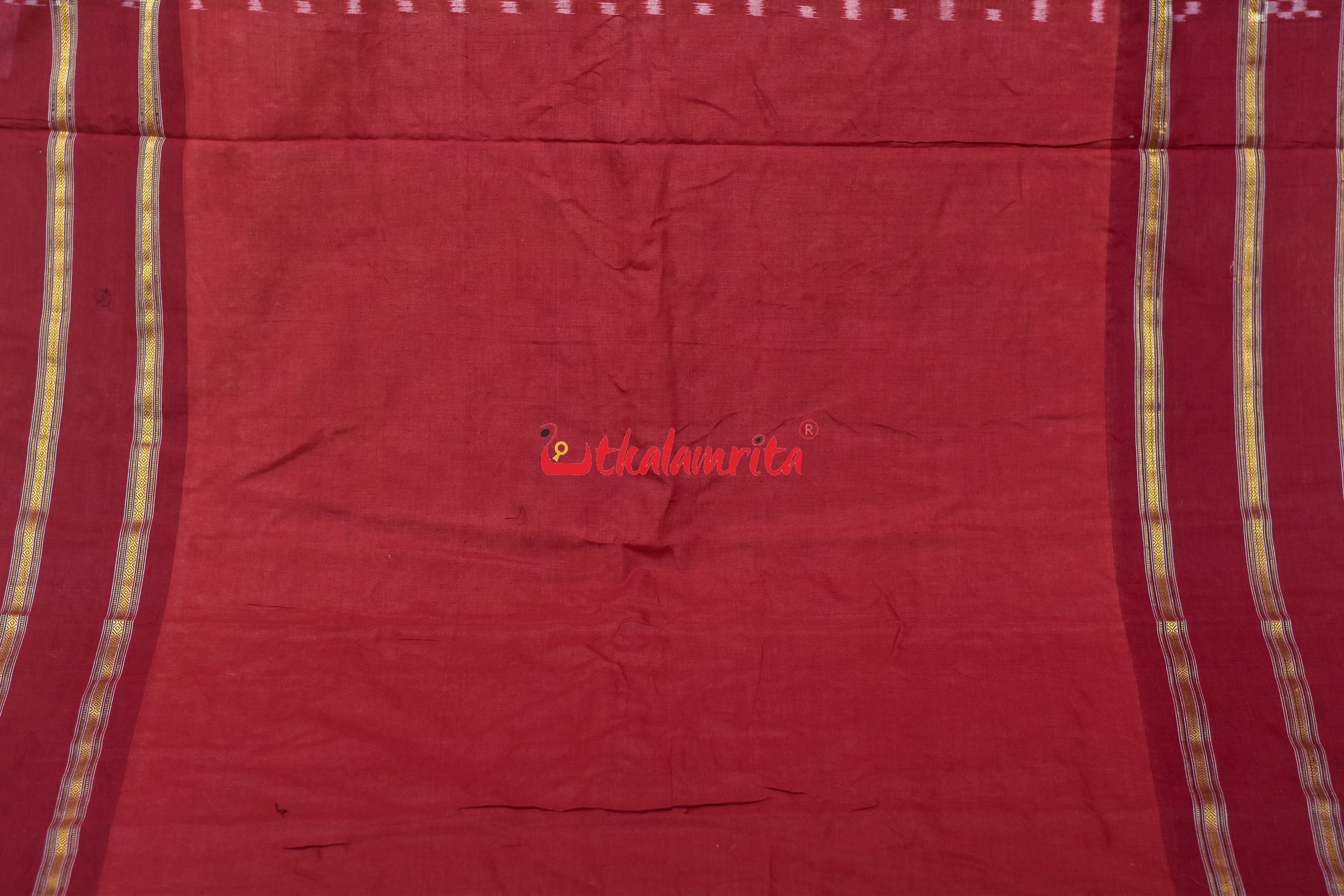 Chandan Maroon Double Pasapali Border Khandua Cotton Saree