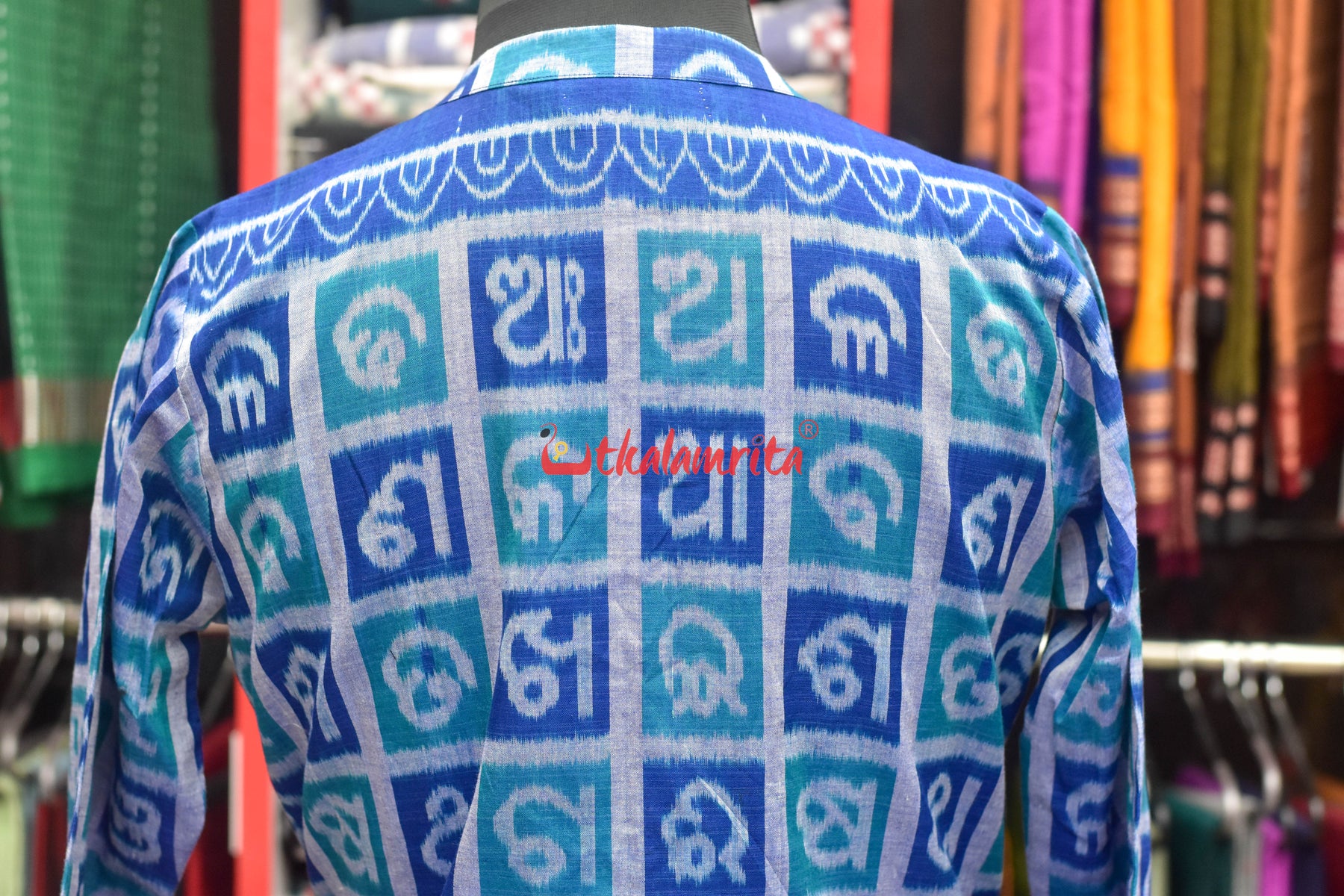 Odia Alphabet Blue Teal Sambalpuri Cotton (Fabric)