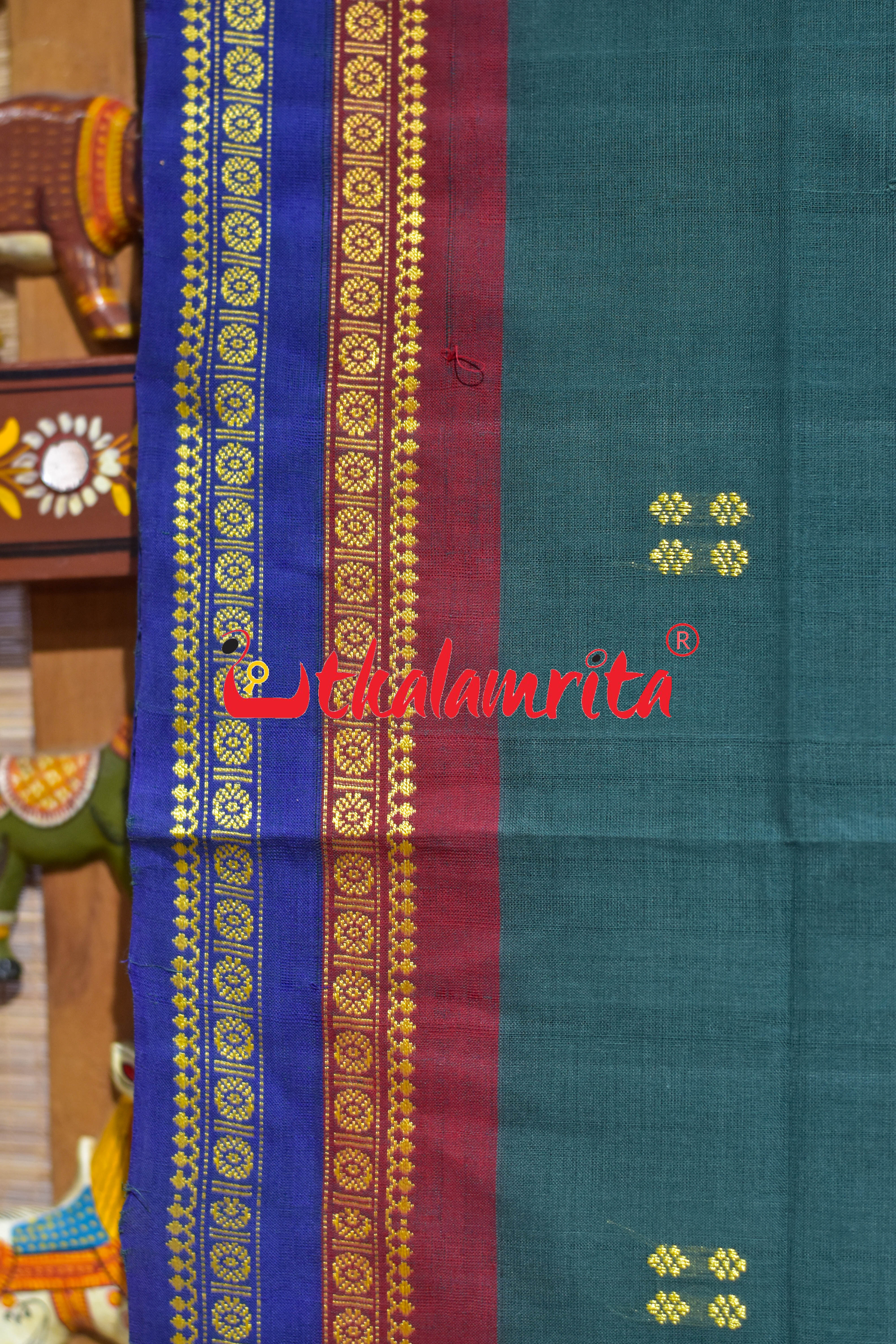 Olive Double Border Doby Pittala Single Cotton Saree