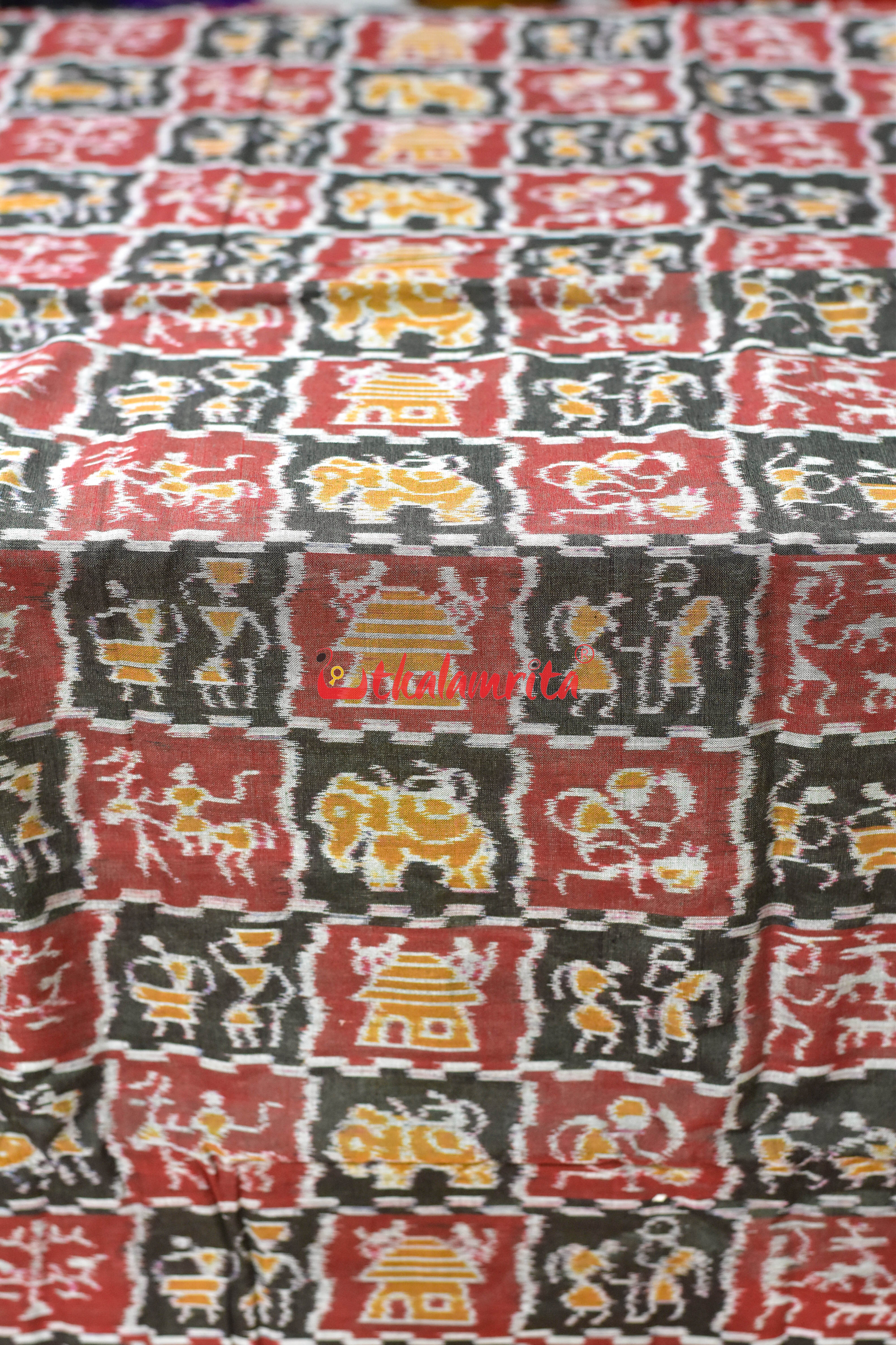 Olive Brown Tribal Culture Sambalpuri Cotton (Fabric)