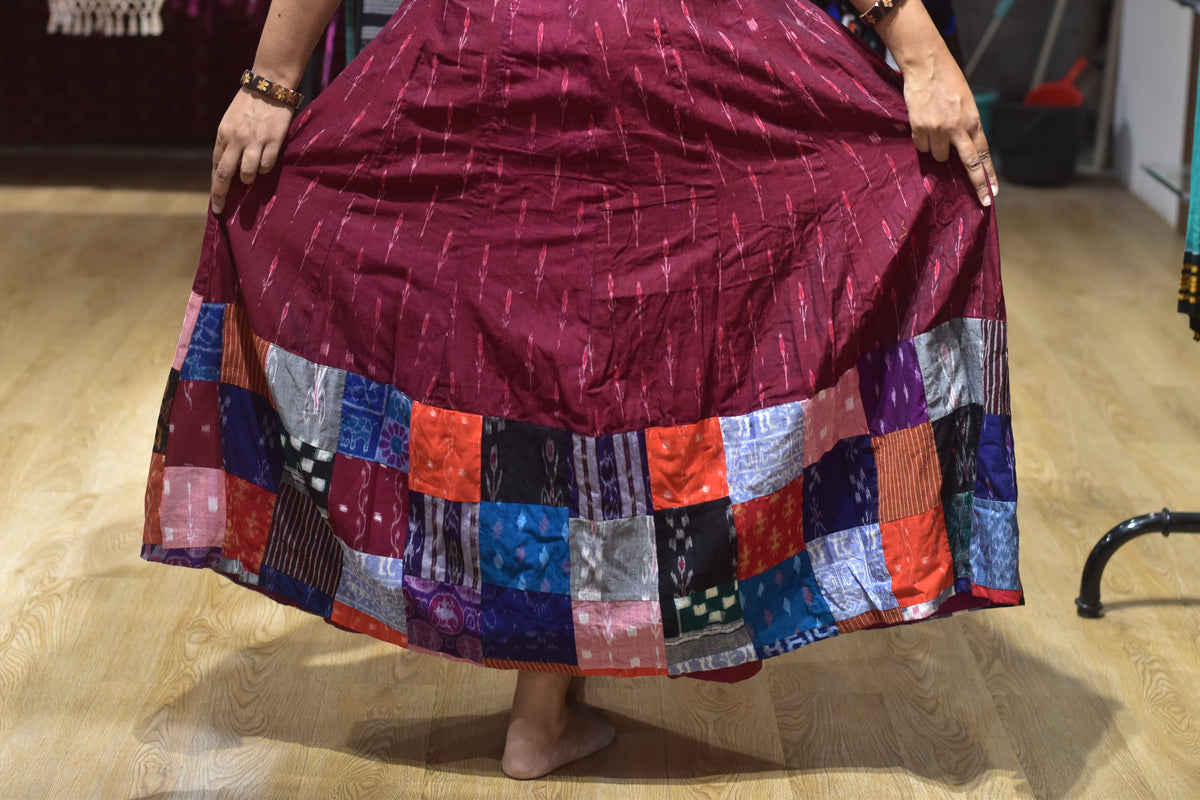 Maroon Labanga Ikat Designer Garba Skirt
