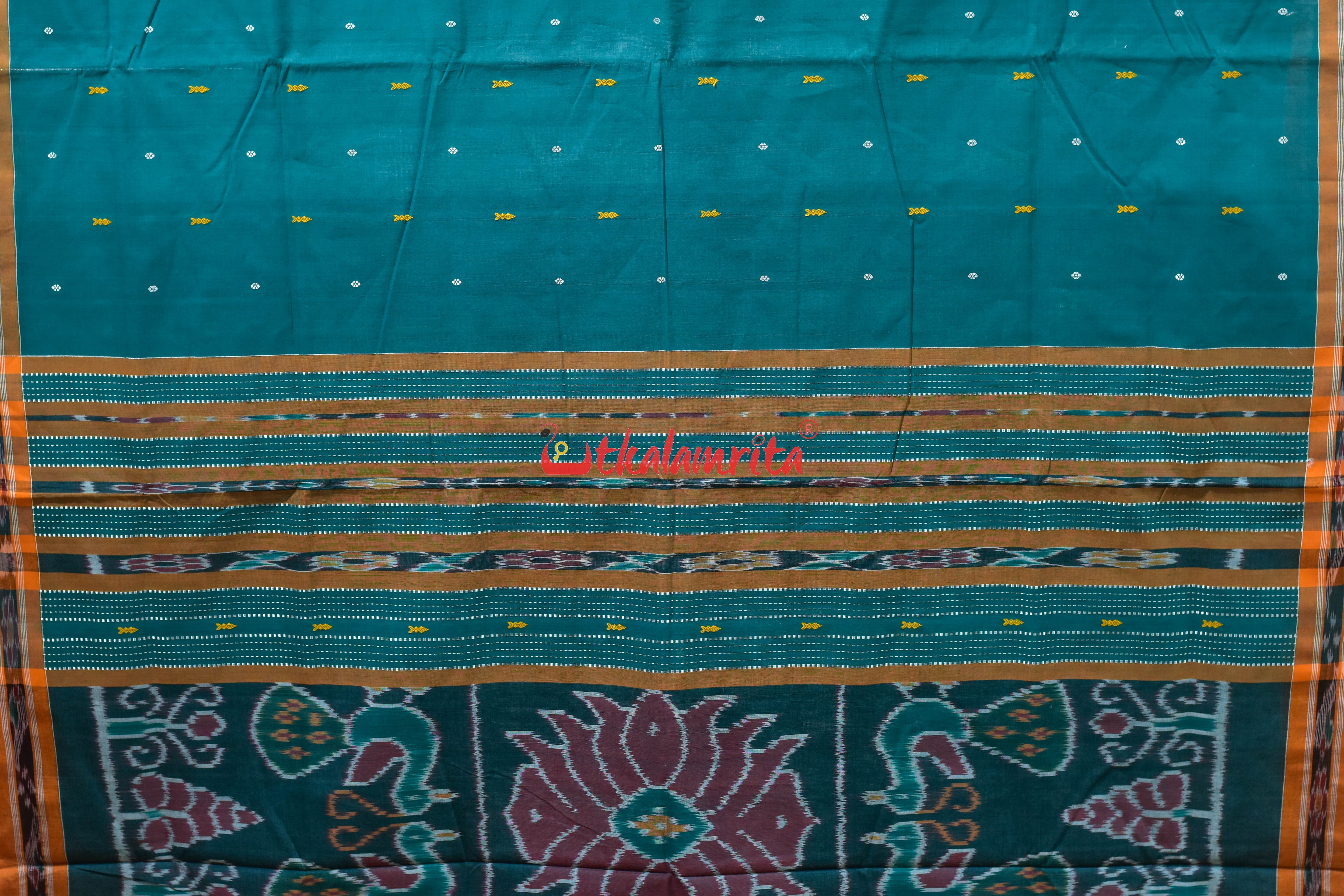 Teal Yellow Padma Pittala Single Cotton Saree