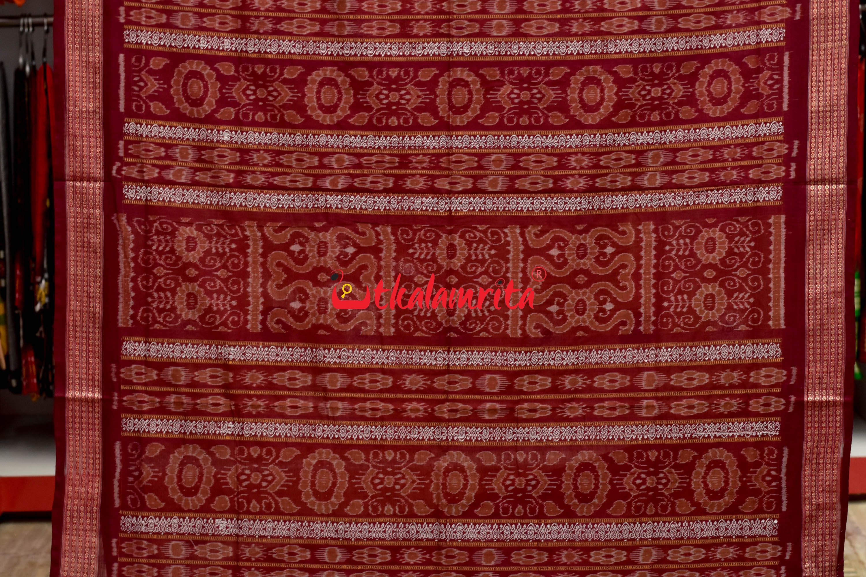 Biscuit Maroon Padam Bomkai Cotton Saree