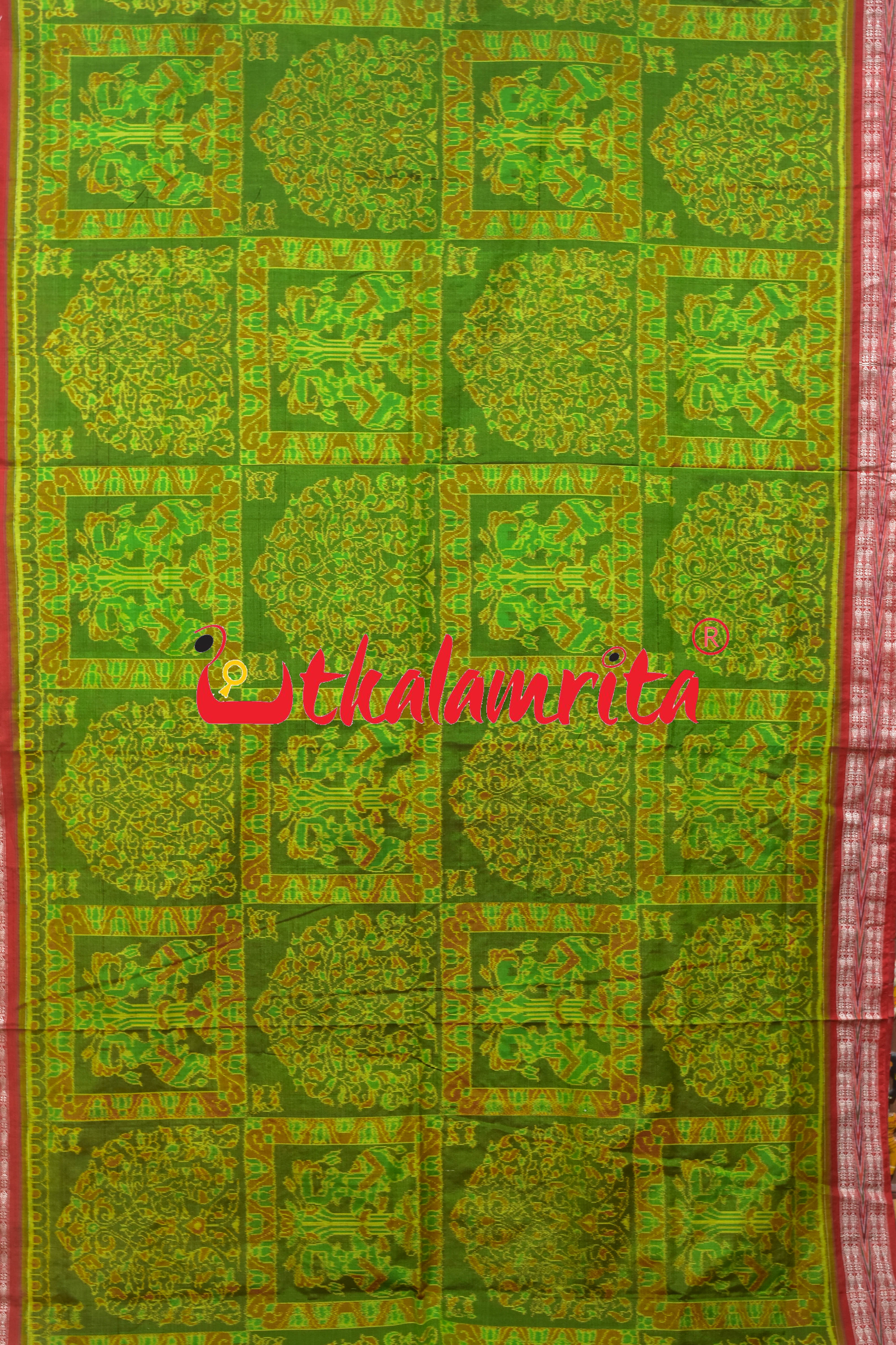 Green Elephant Tree of Life Bapta Sambalpuri Saree