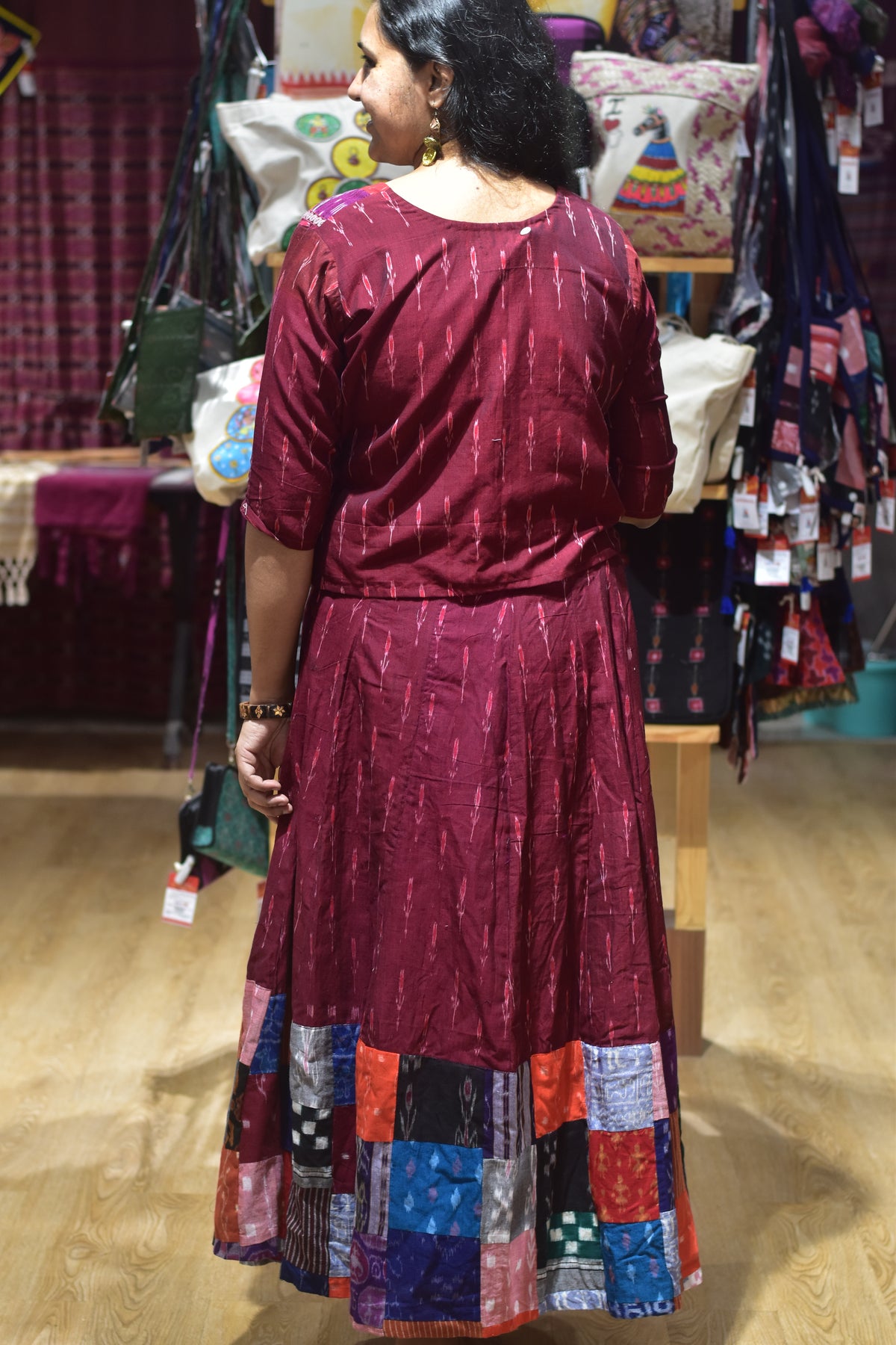 Maroon Labanga Ikat Designer Garba Skirt