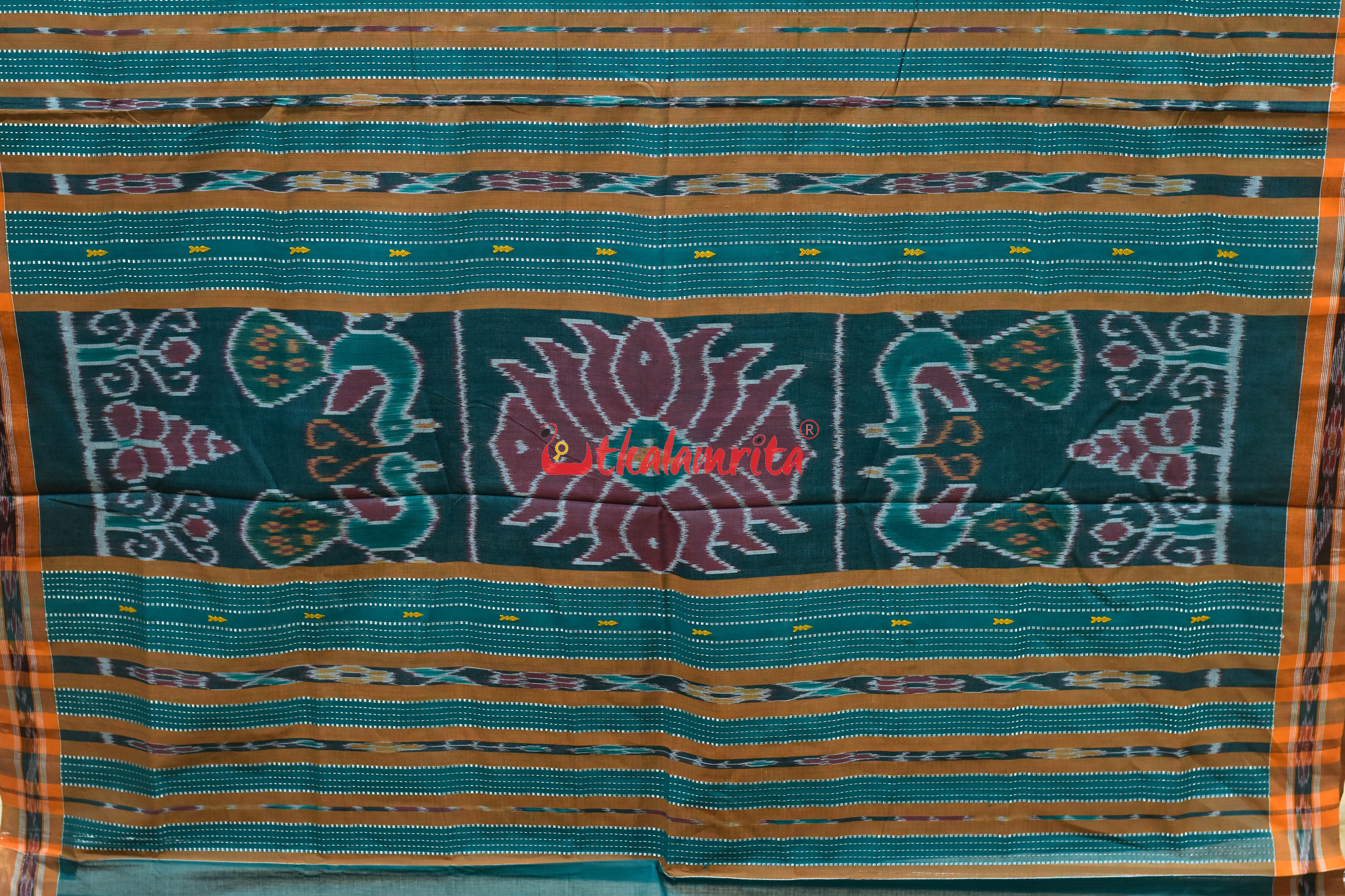 Teal Yellow Padma Pittala Single Cotton Saree