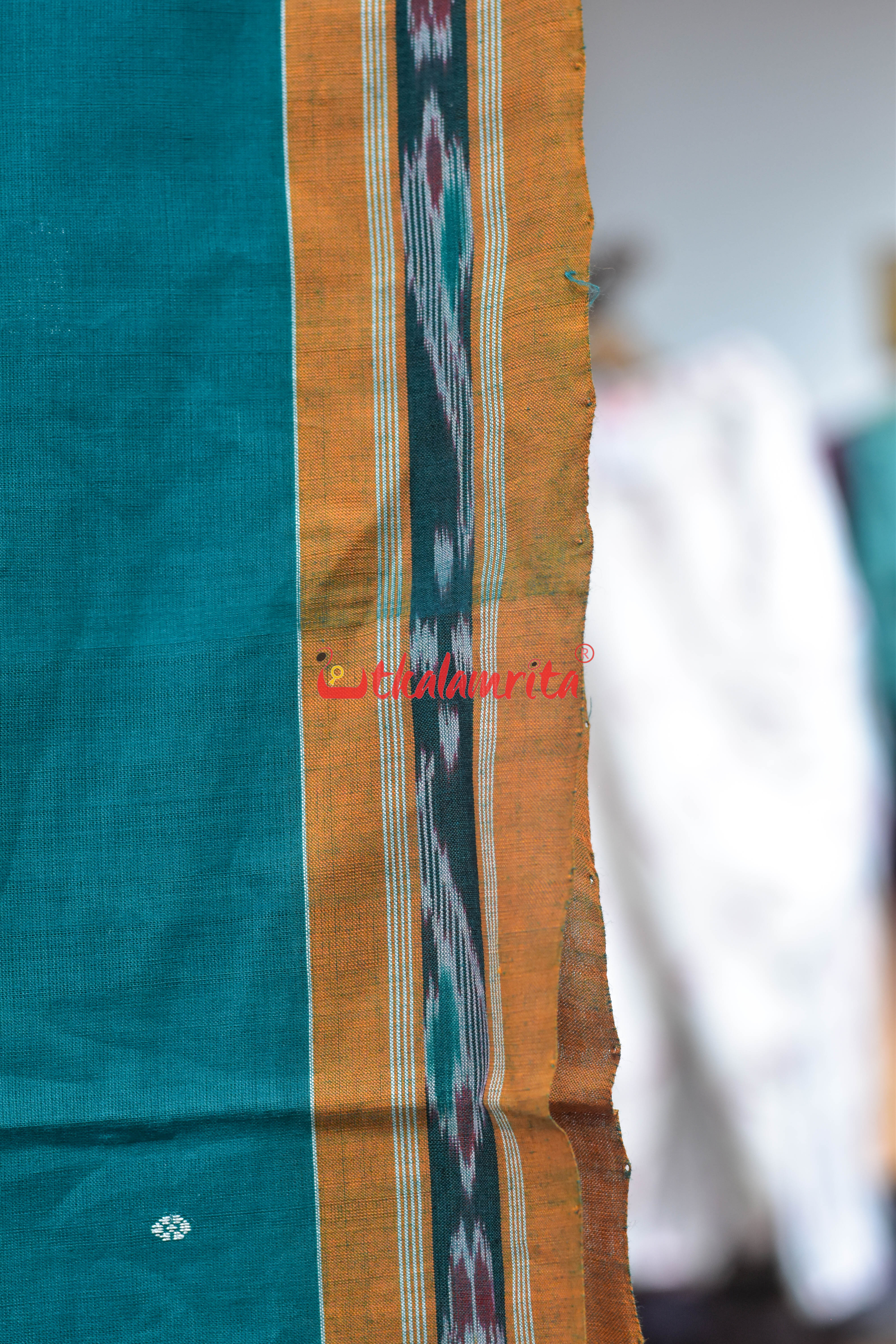 Teal Yellow Padma Pittala Single Cotton Saree