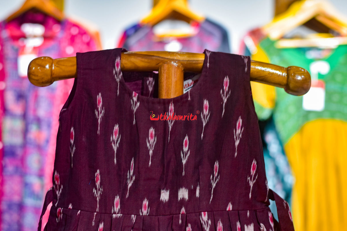 Maroon Labanga Bandha English Alphabets (Kid's Frock)
