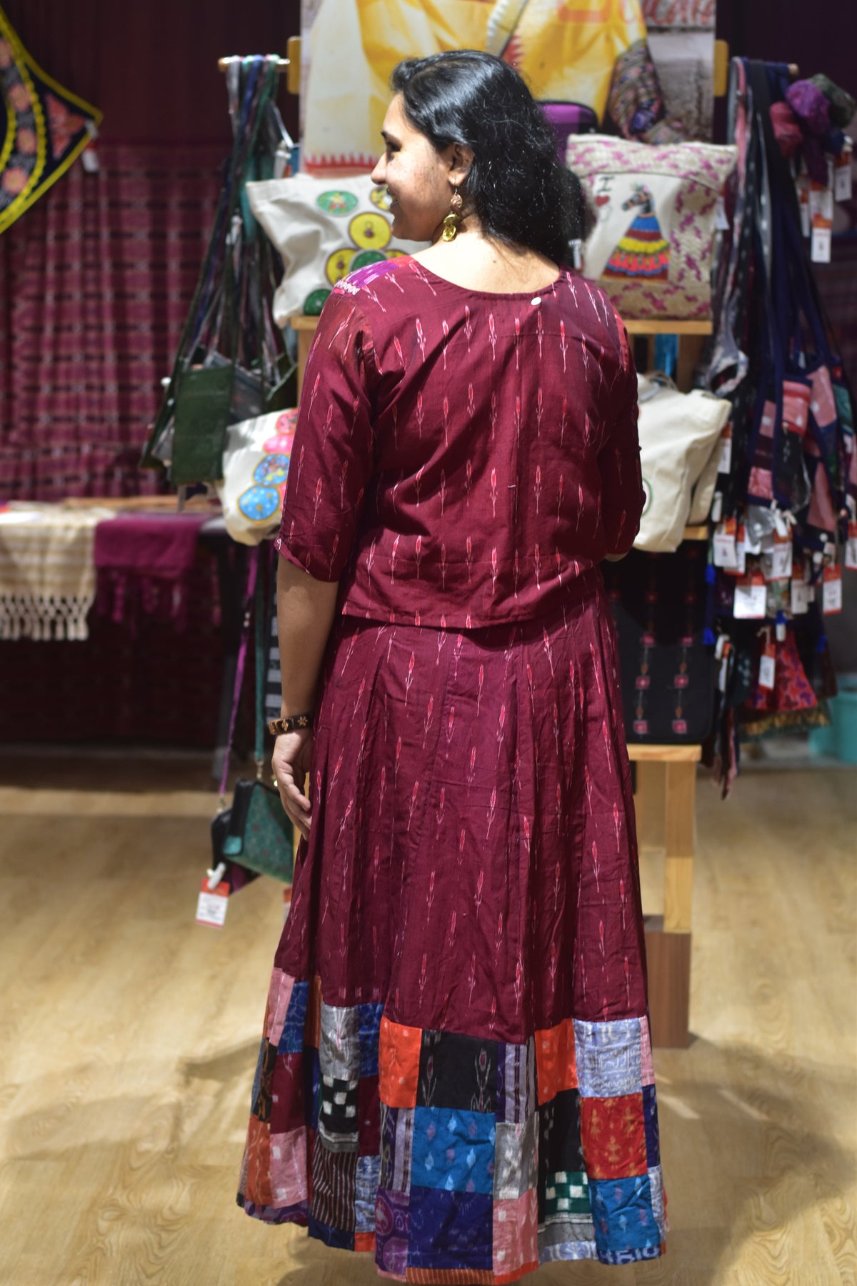 Maroon Labanga Ikat Designer Garba Skirt