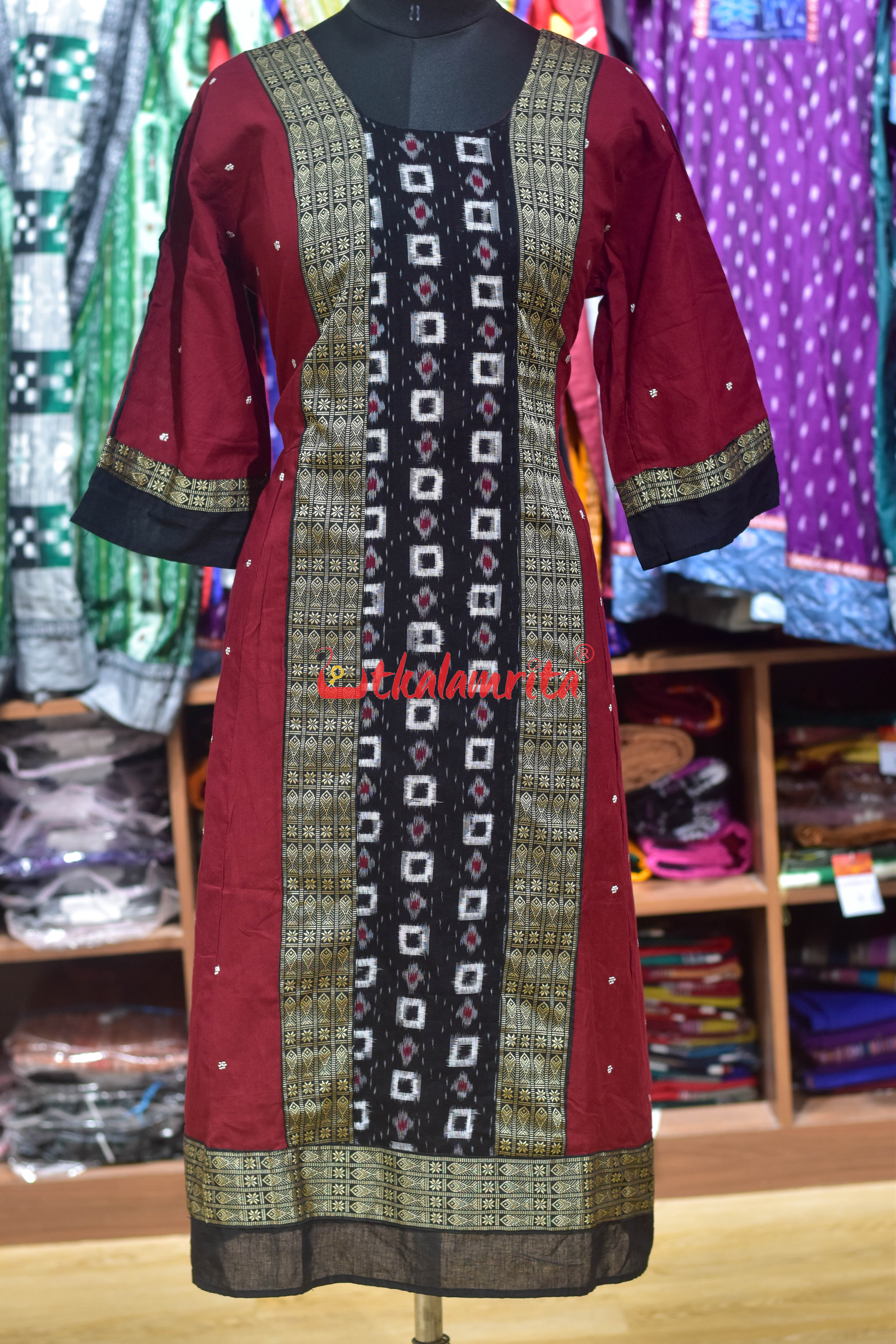 Maroon with White Buti Middle Design (Anarkali)