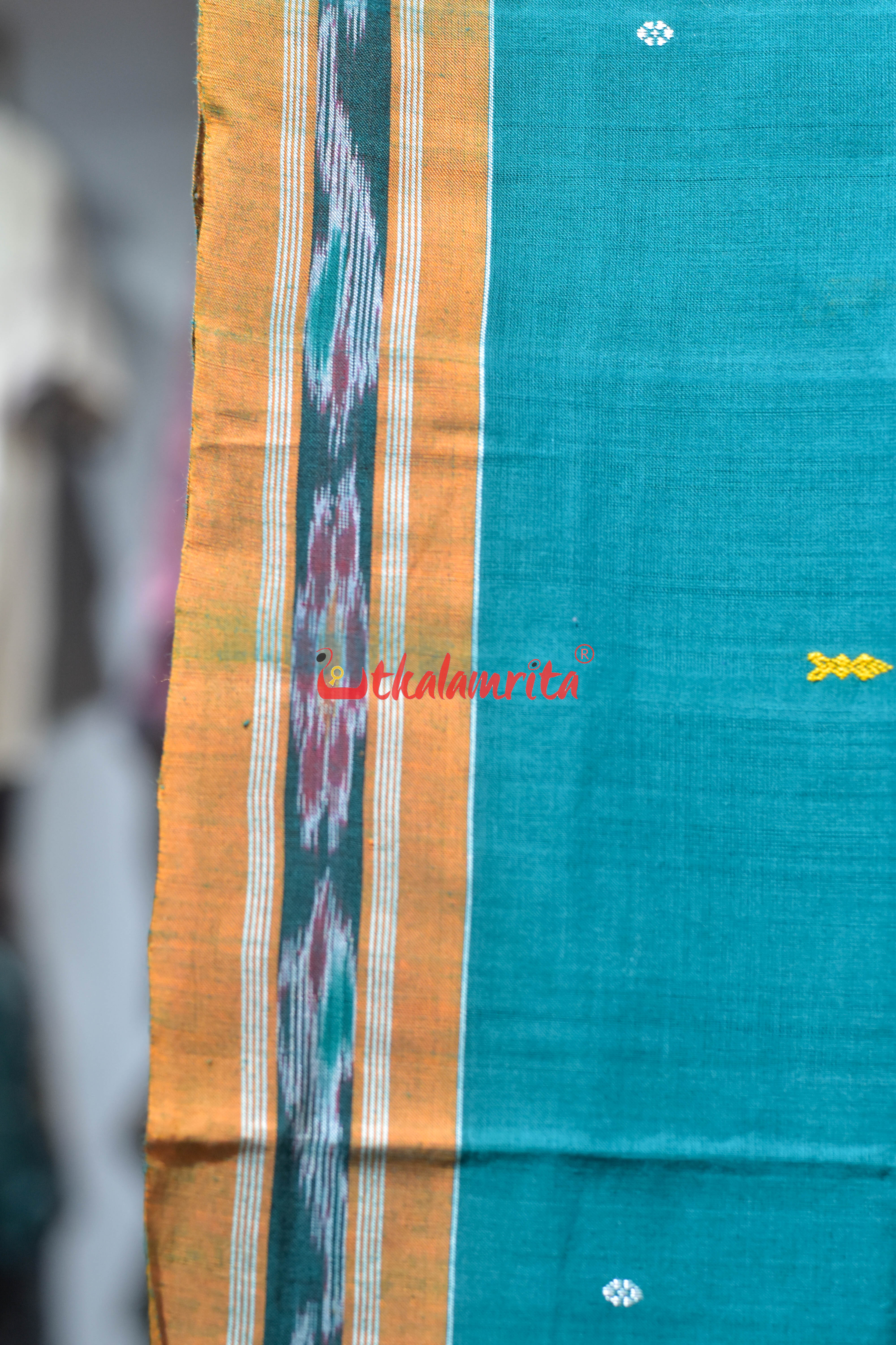 Teal Yellow Padma Pittala Single Cotton Saree