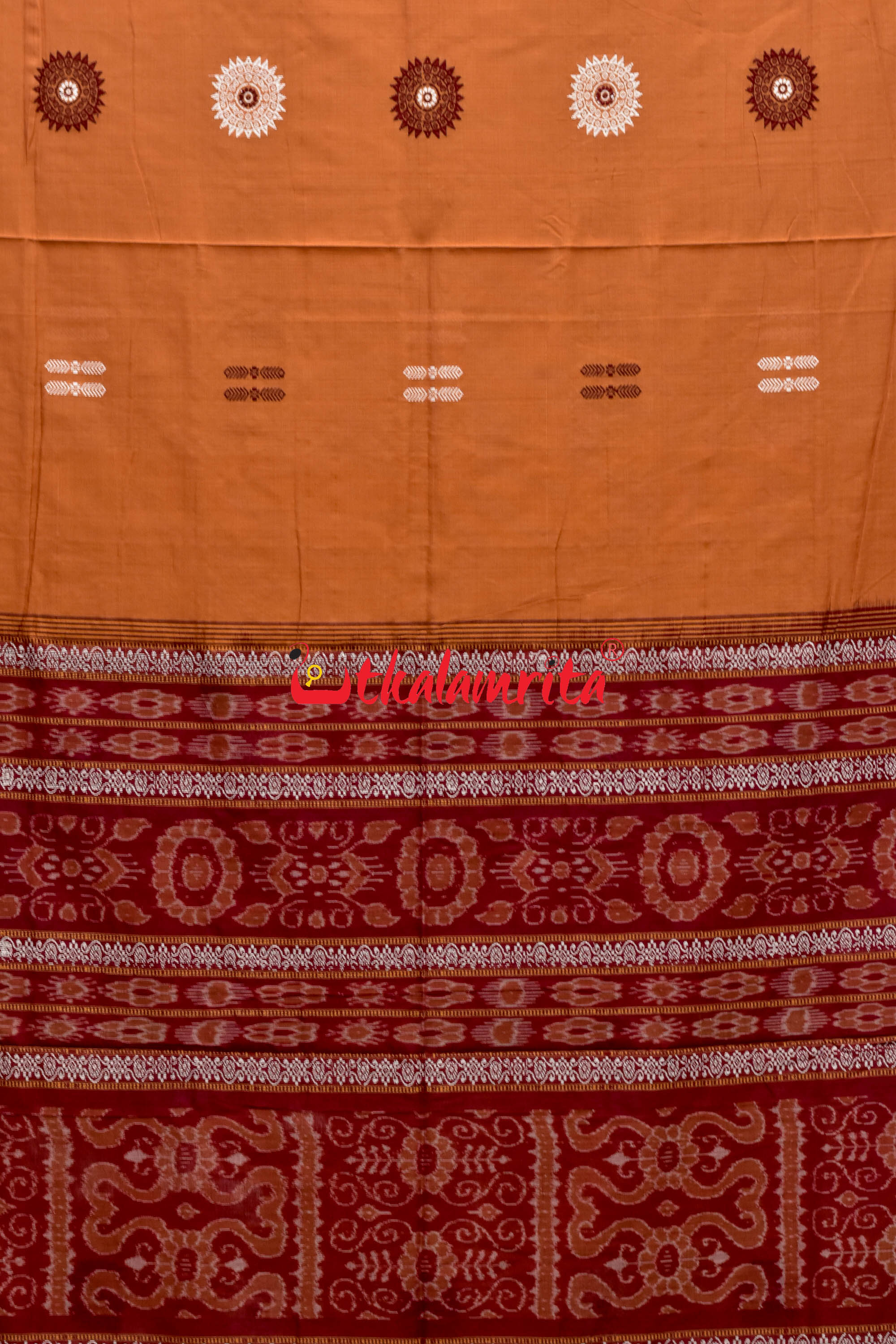 Biscuit Maroon Padam Bomkai Cotton Saree