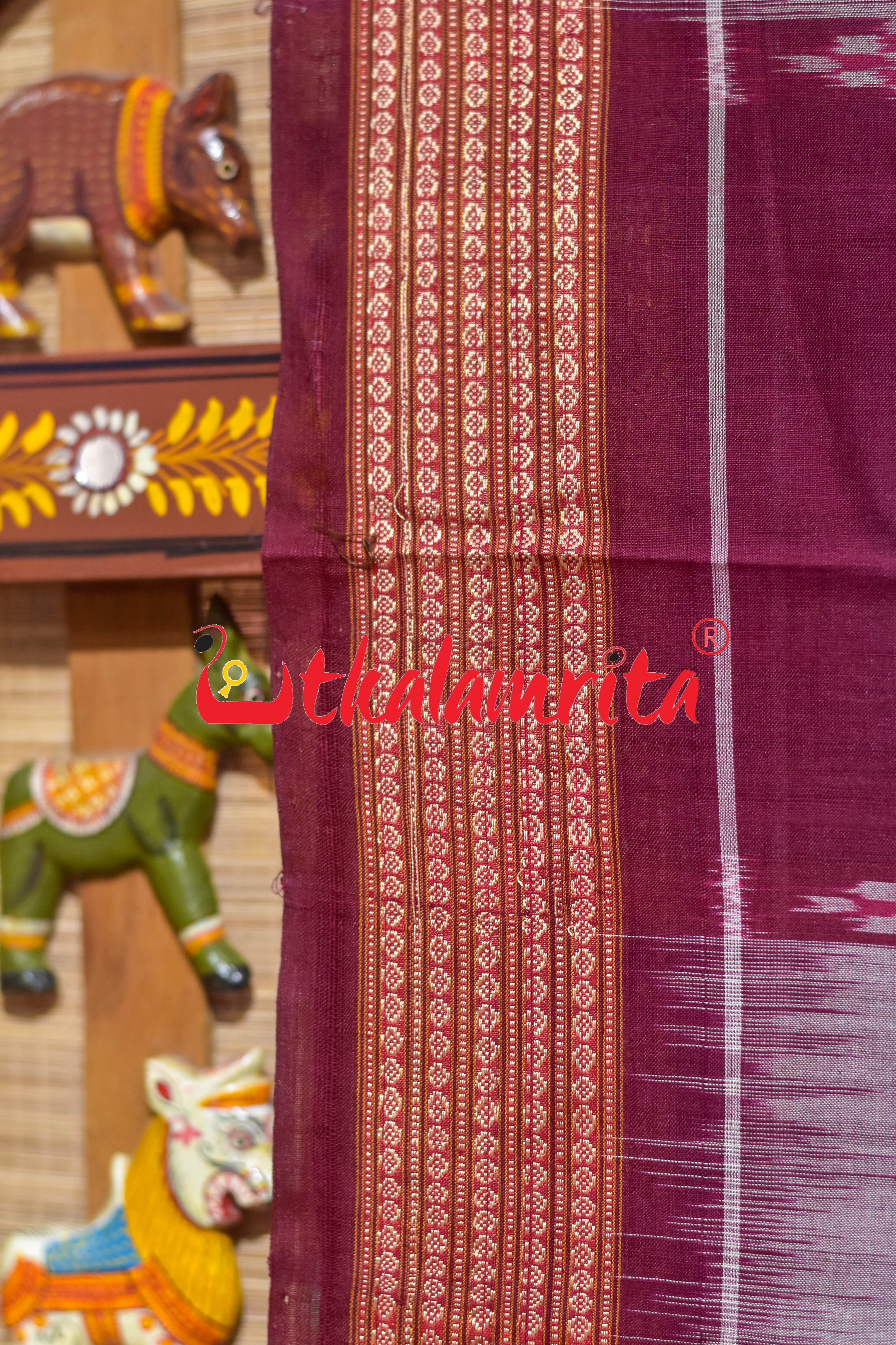 Maroon Flower Pere Bandha Bomkai Cotton Saree