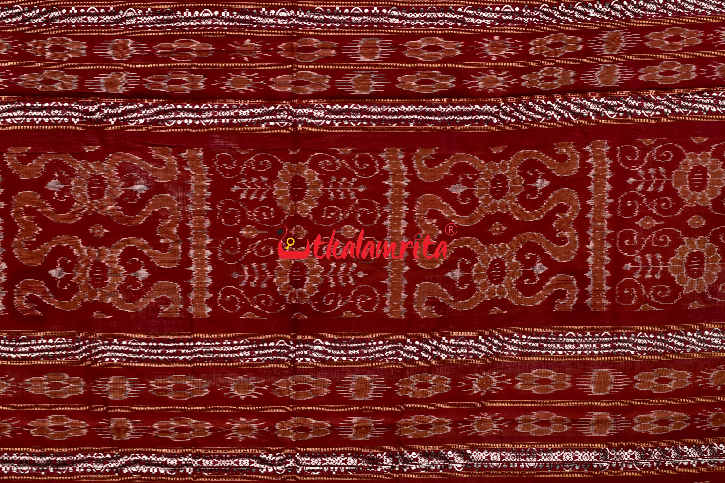 Biscuit Maroon Padam Bomkai Cotton Saree