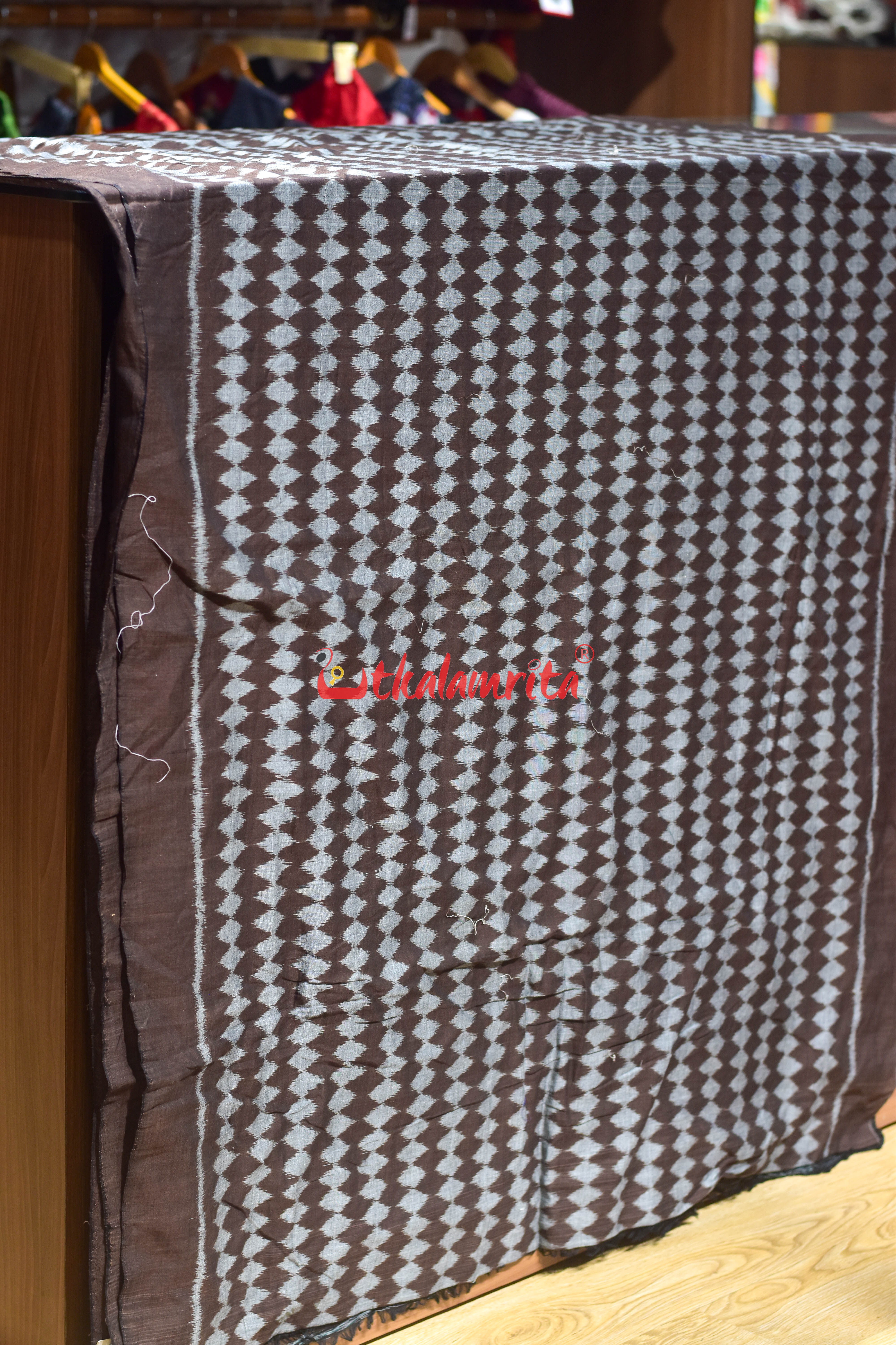 Grey Dots on Coffee Ikat Cotton (Fabric)