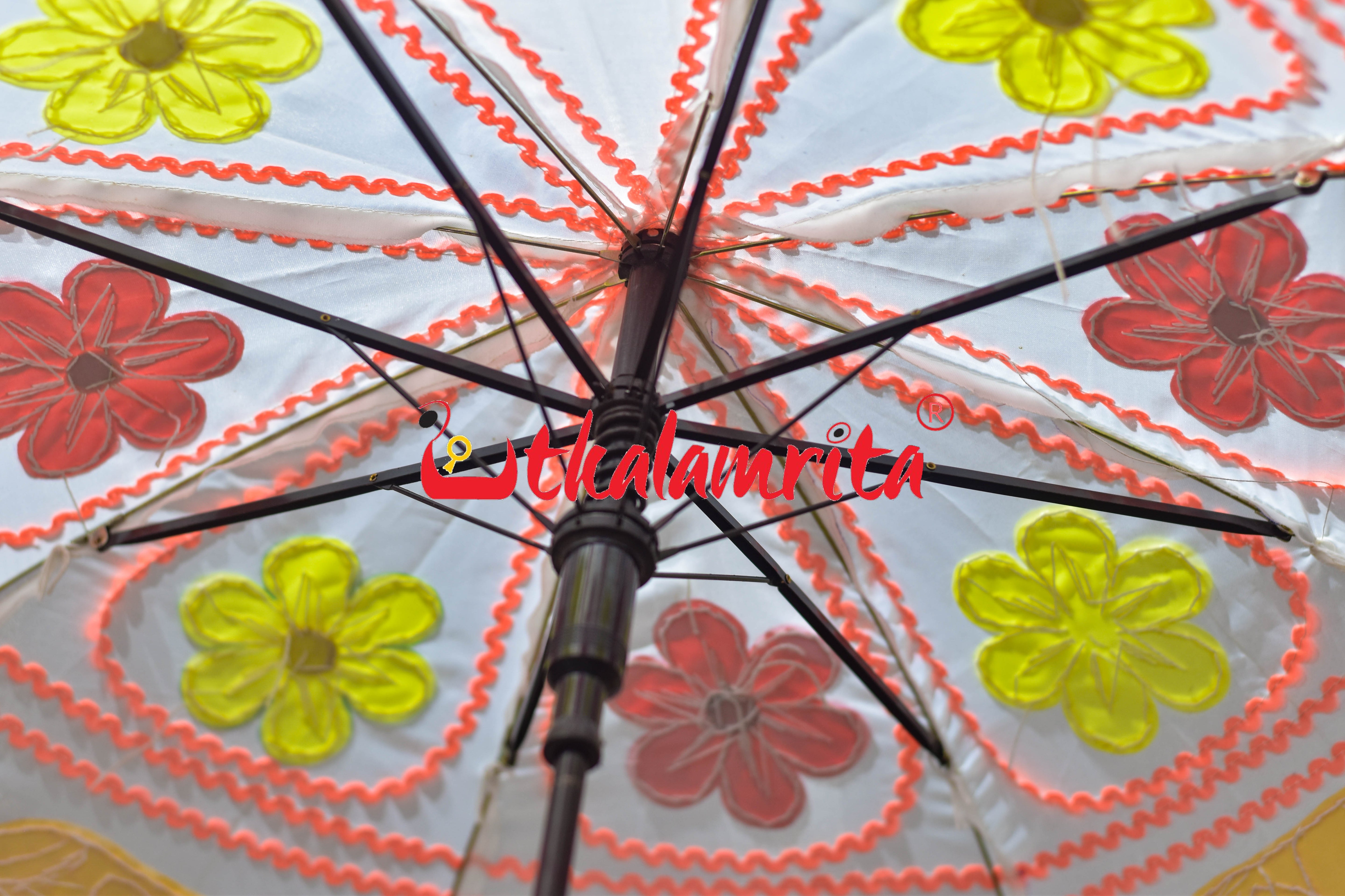 White Yellow Elephants Pipli Waterproof Umbrella