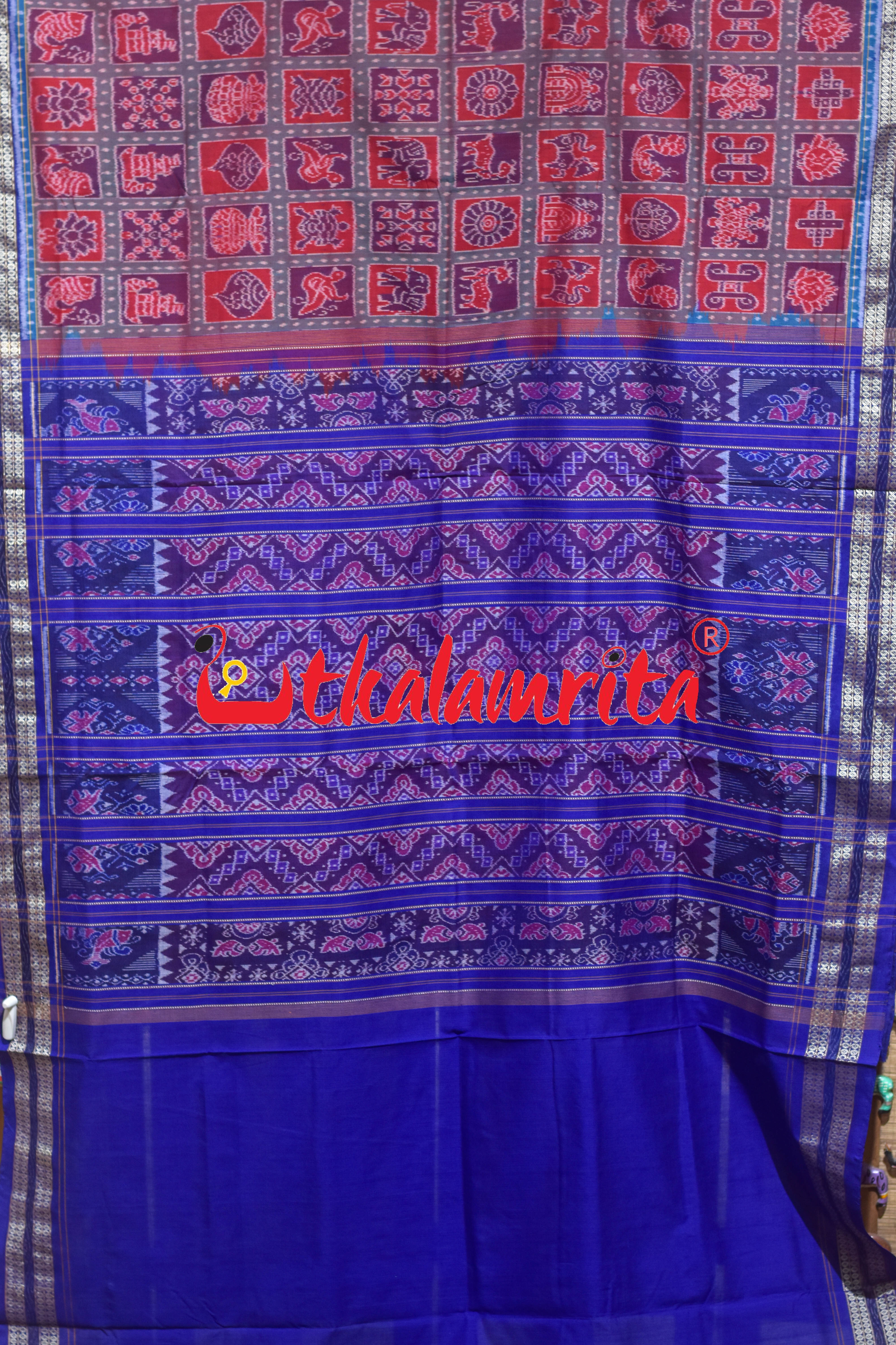 Red Blue Sambalpuri Dasakothi Cotton Saree