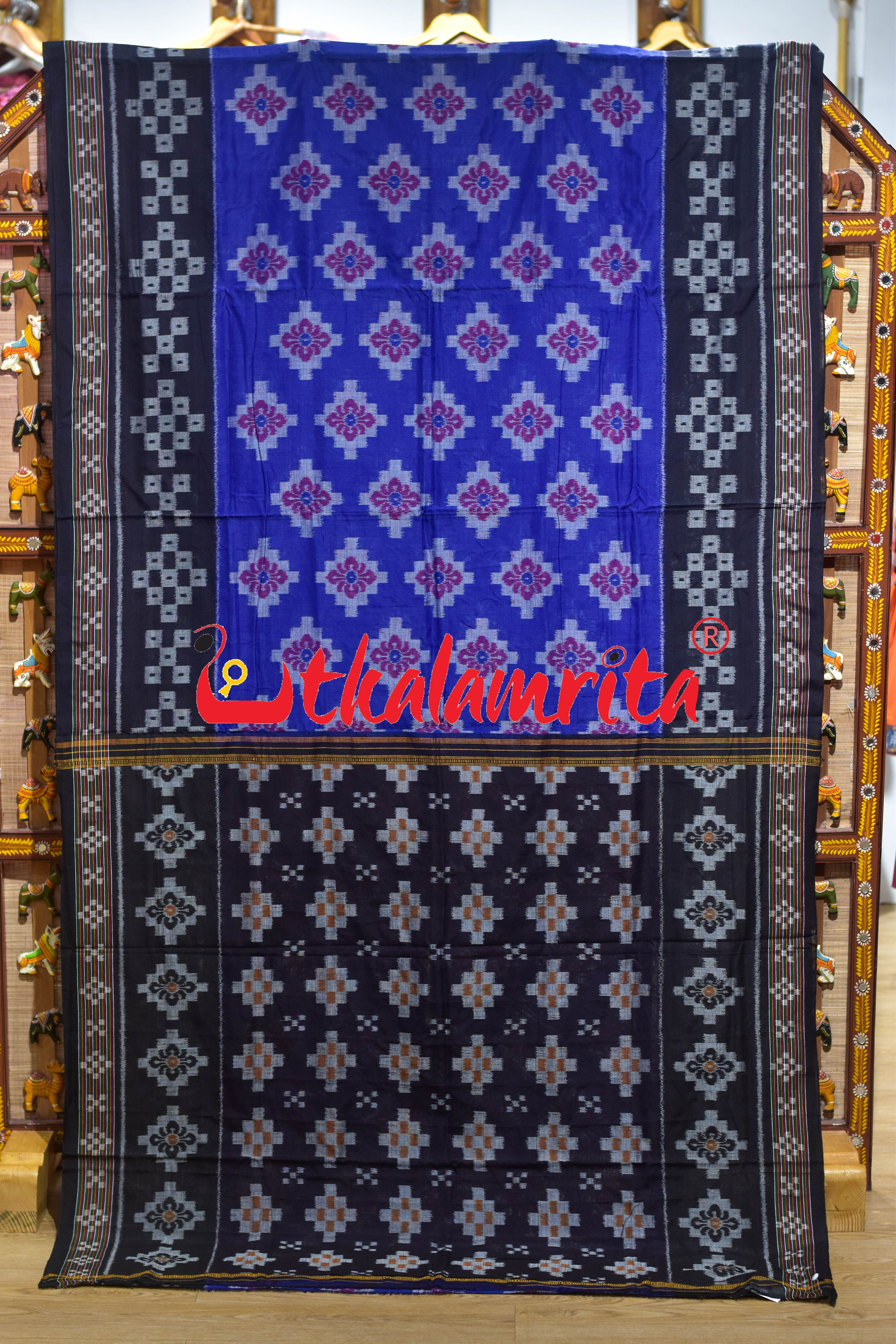 Blue Black Pasapali Scot Khandua Cotton Saree