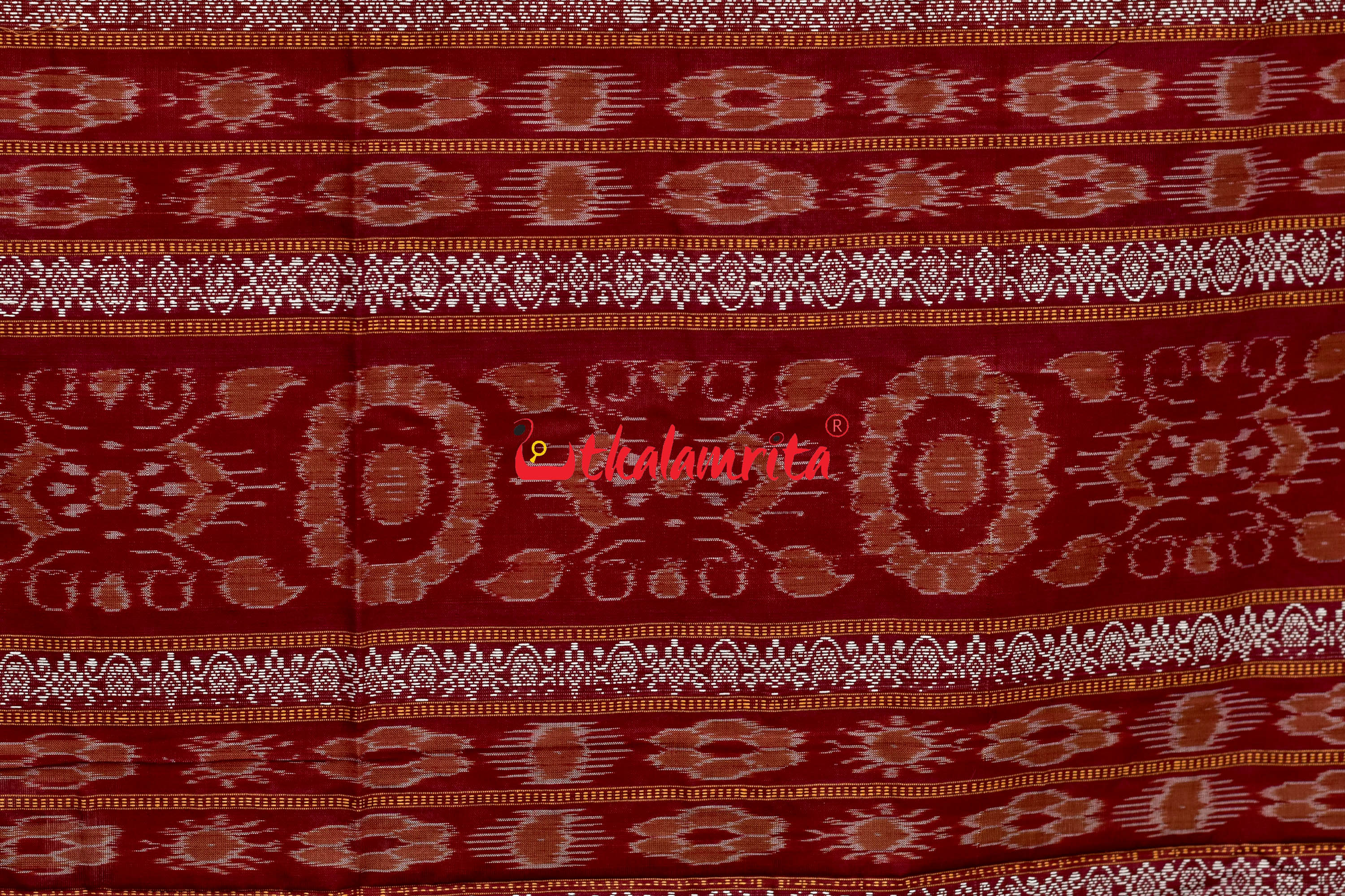 Biscuit Maroon Padam Bomkai Cotton Saree