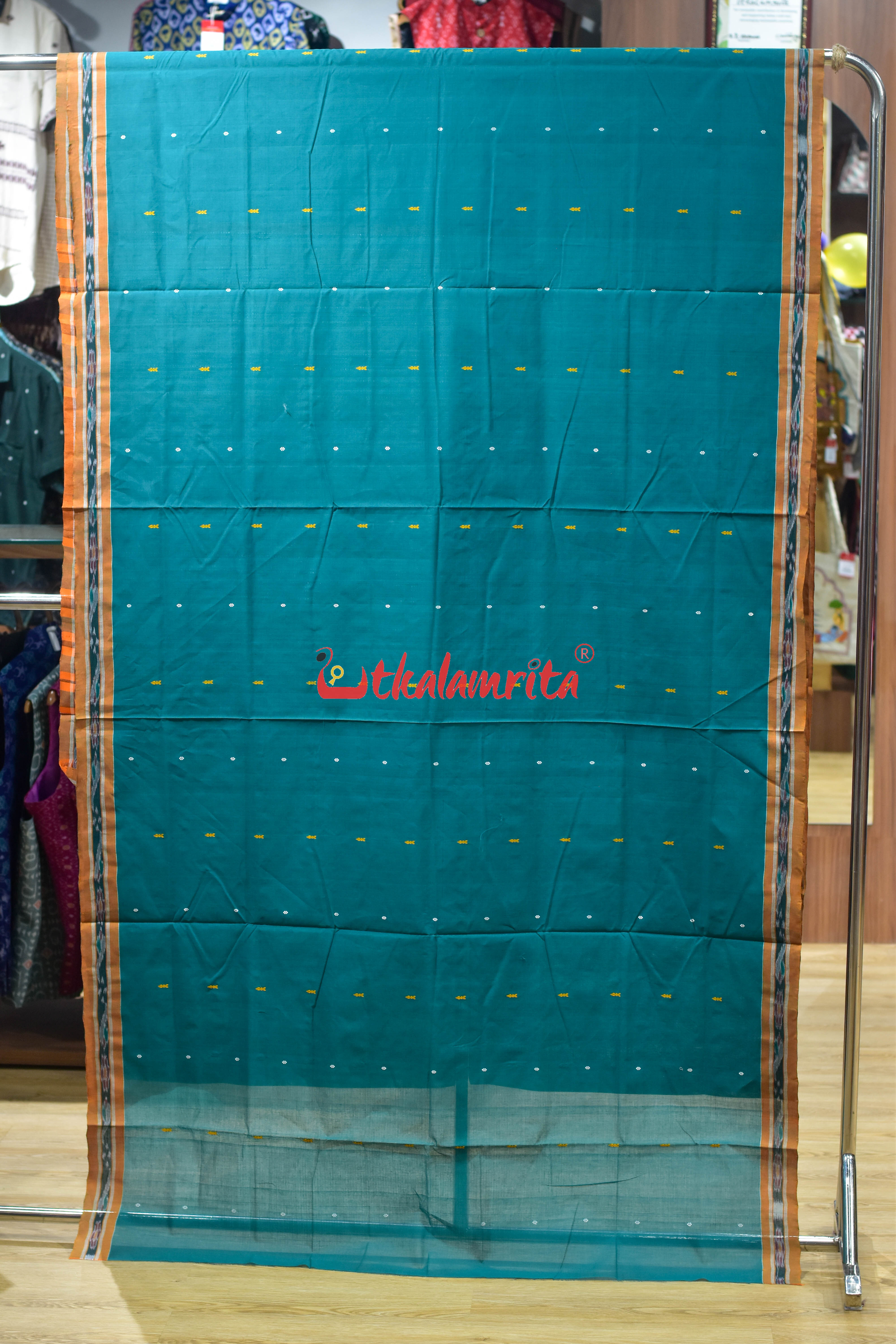 Teal Yellow Padma Pittala Single Cotton Saree