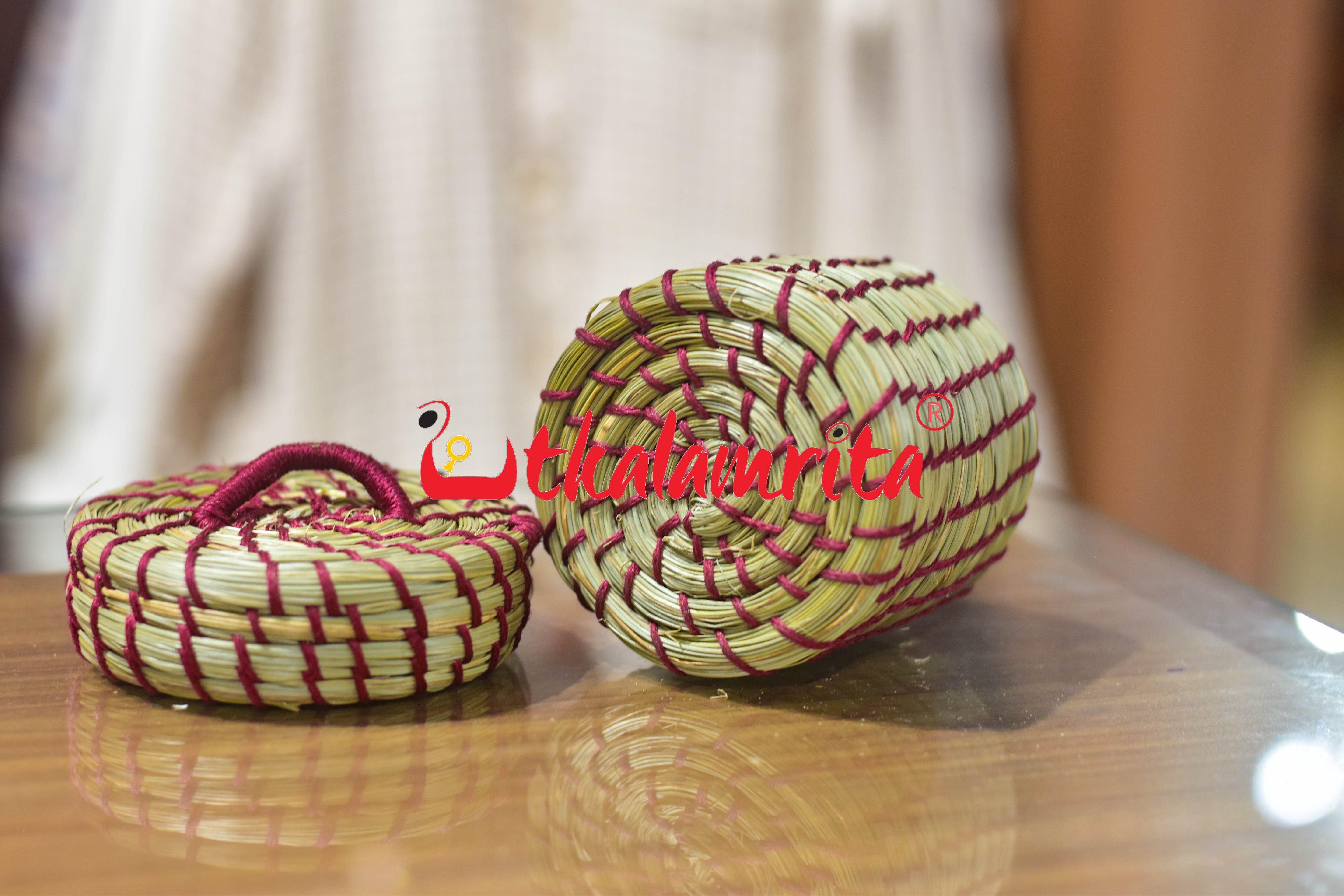 Sabai Grass Maroon Thread Jewellery Box
