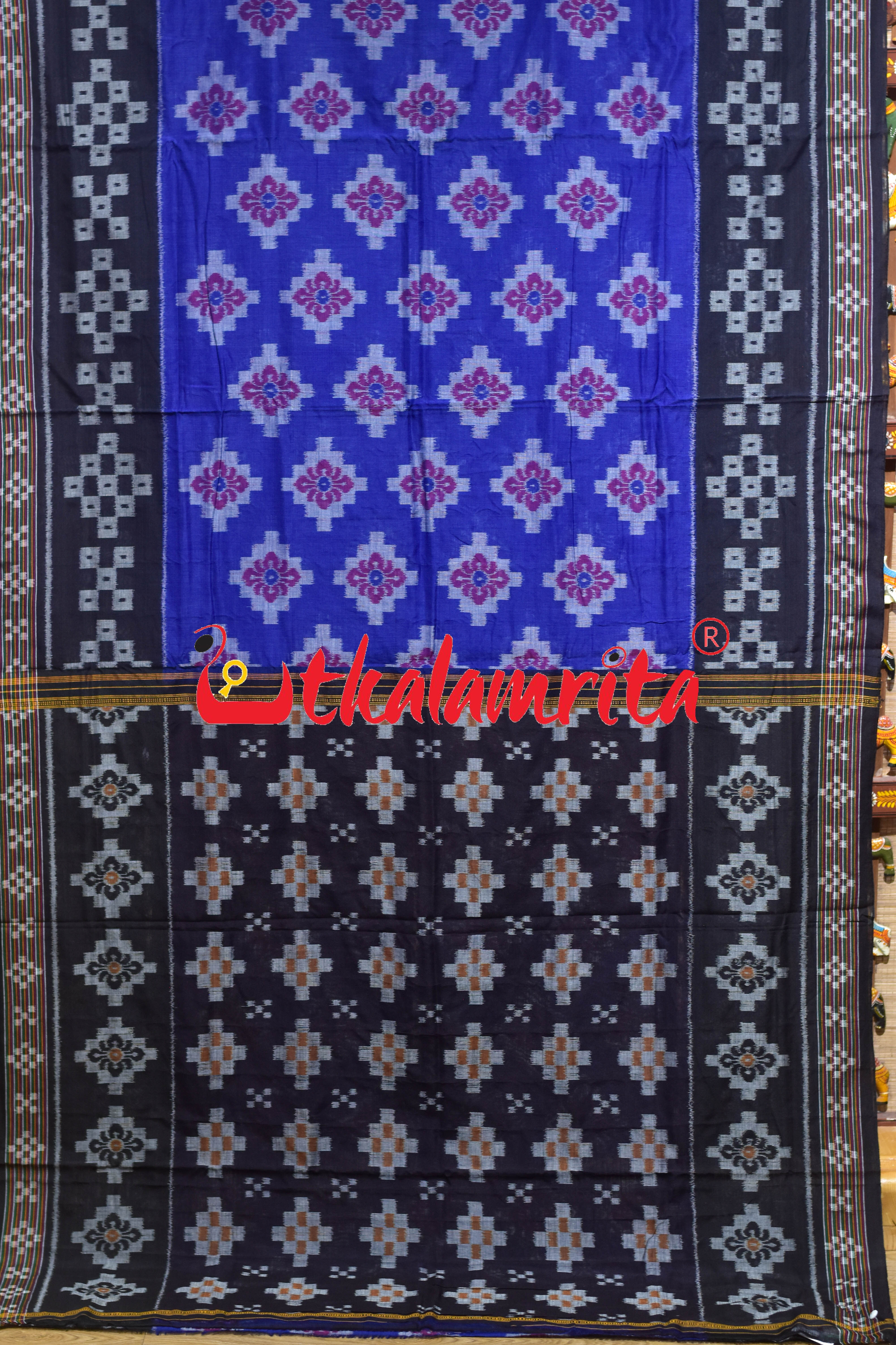 Blue Black Pasapali Scot Khandua Cotton Saree