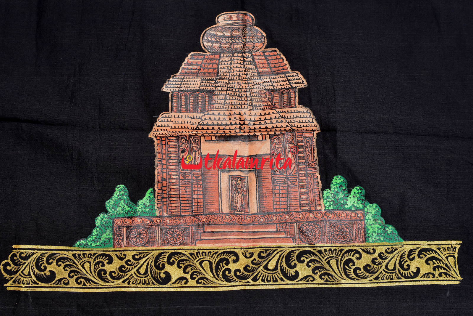 Konark Temple Pattachitra Black (Kurta Piece)