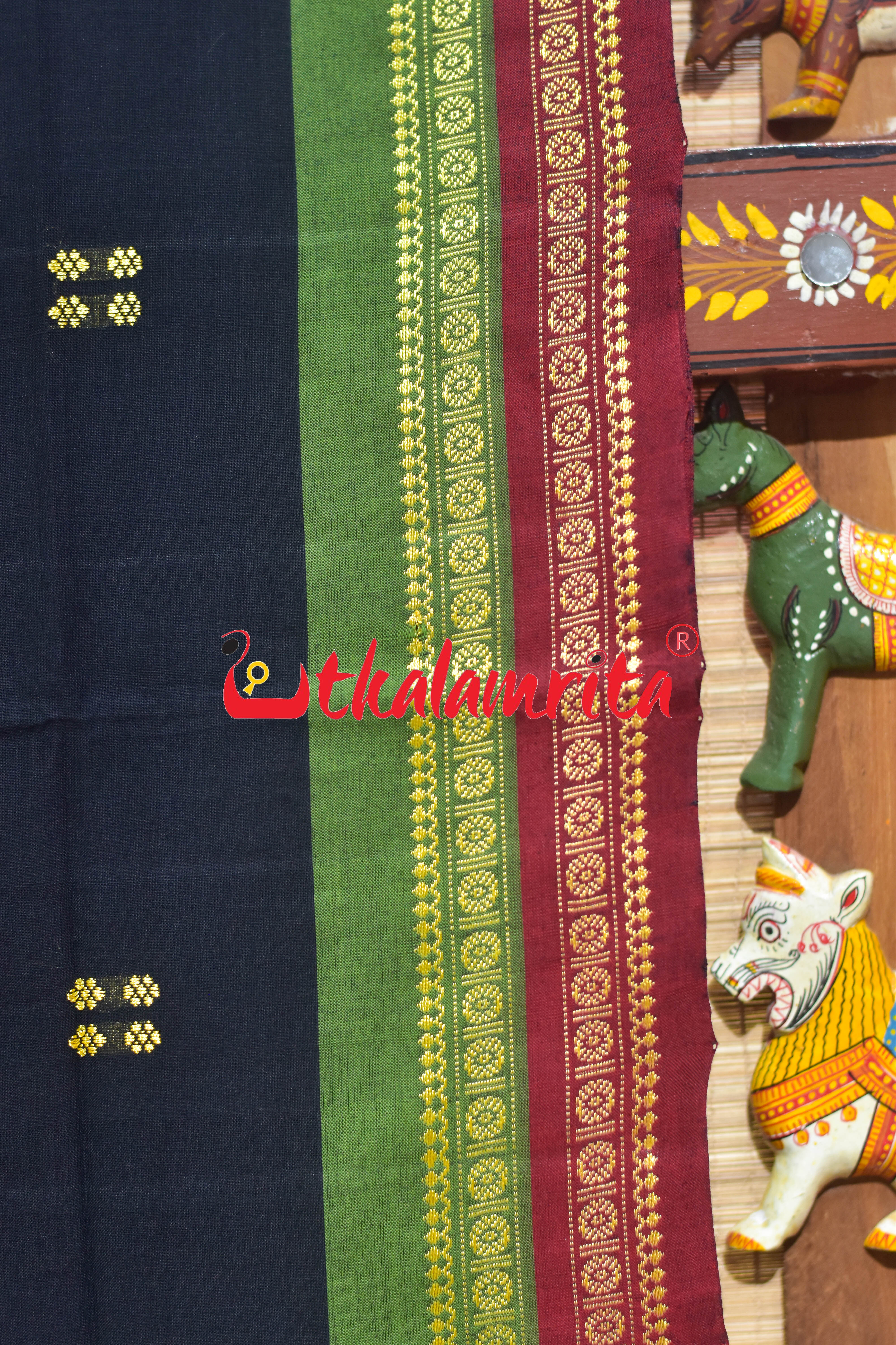 Black Double Border Doby Pittala Single Cotton Saree