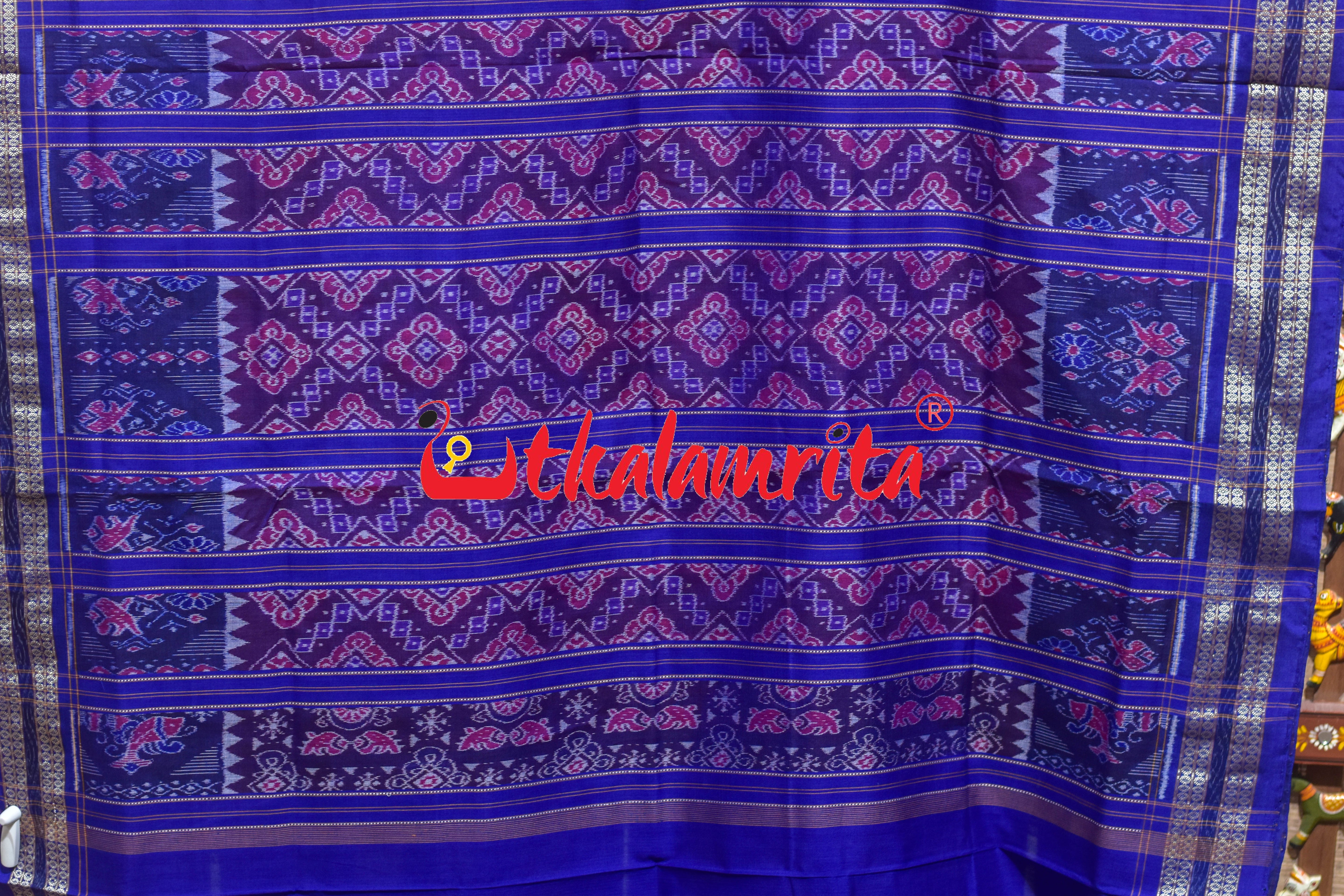 Red Blue Sambalpuri Dasakothi Cotton Saree