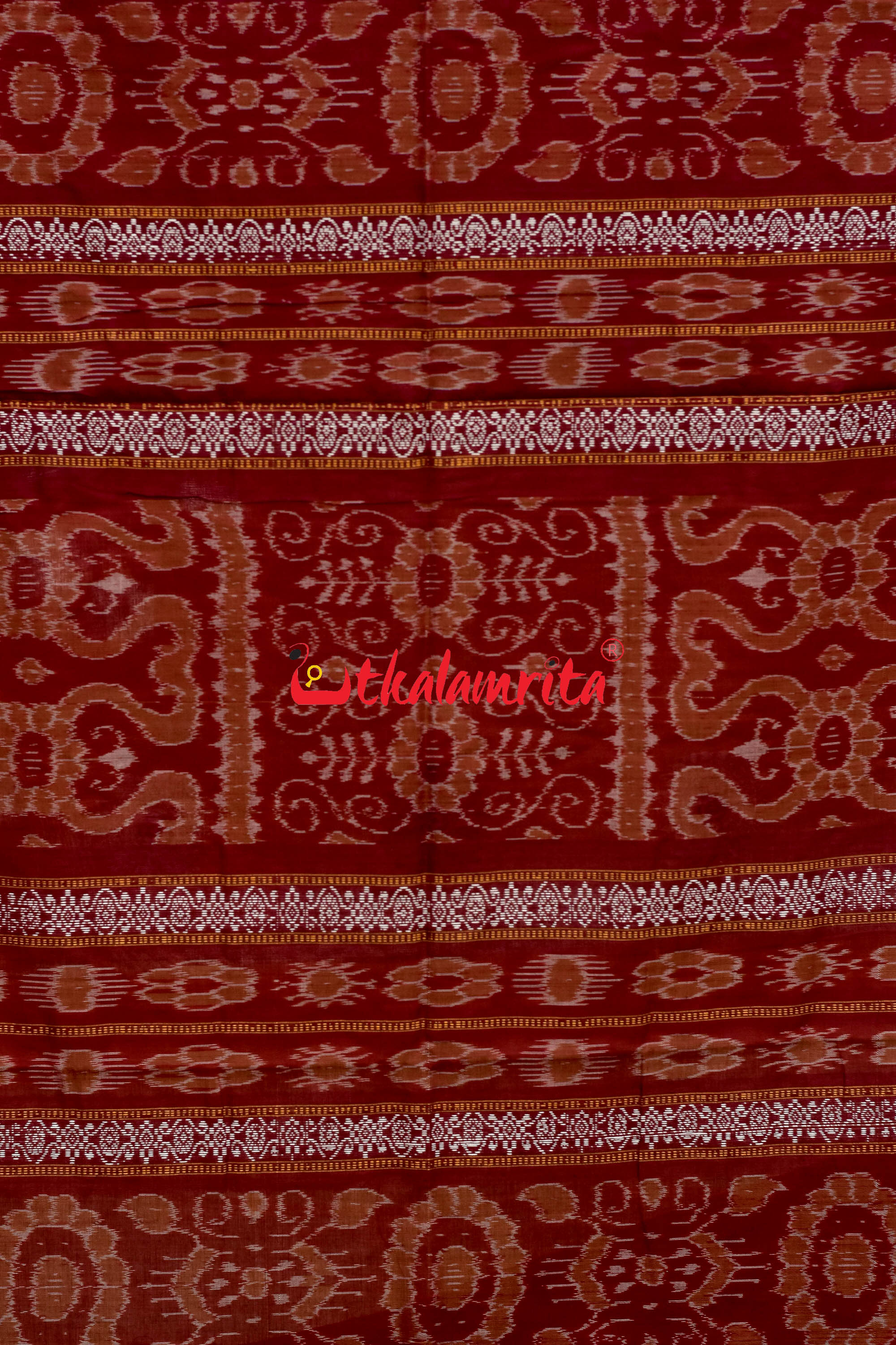 Biscuit Maroon Padam Bomkai Cotton Saree
