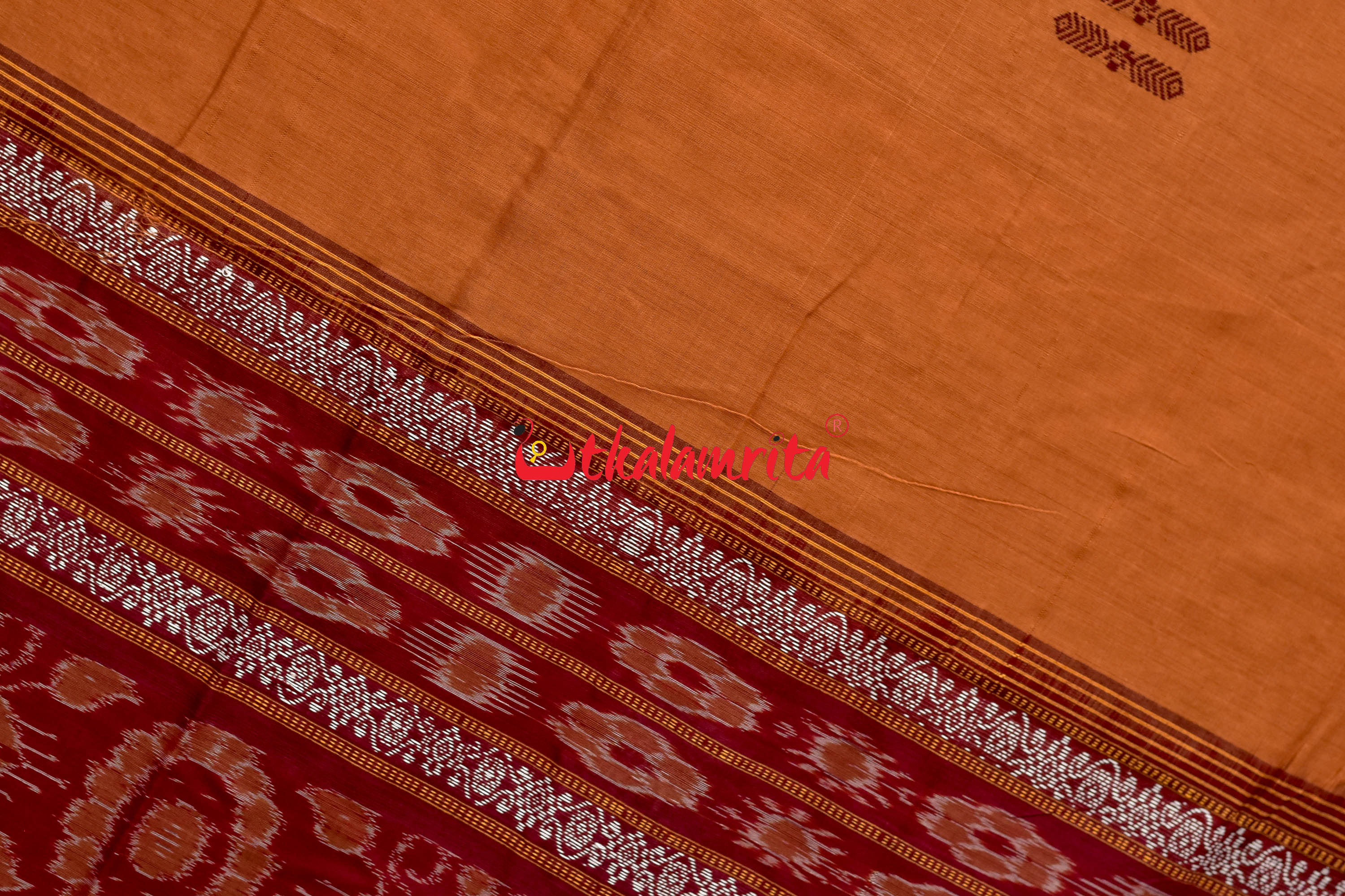 Biscuit Maroon Padam Bomkai Cotton Saree