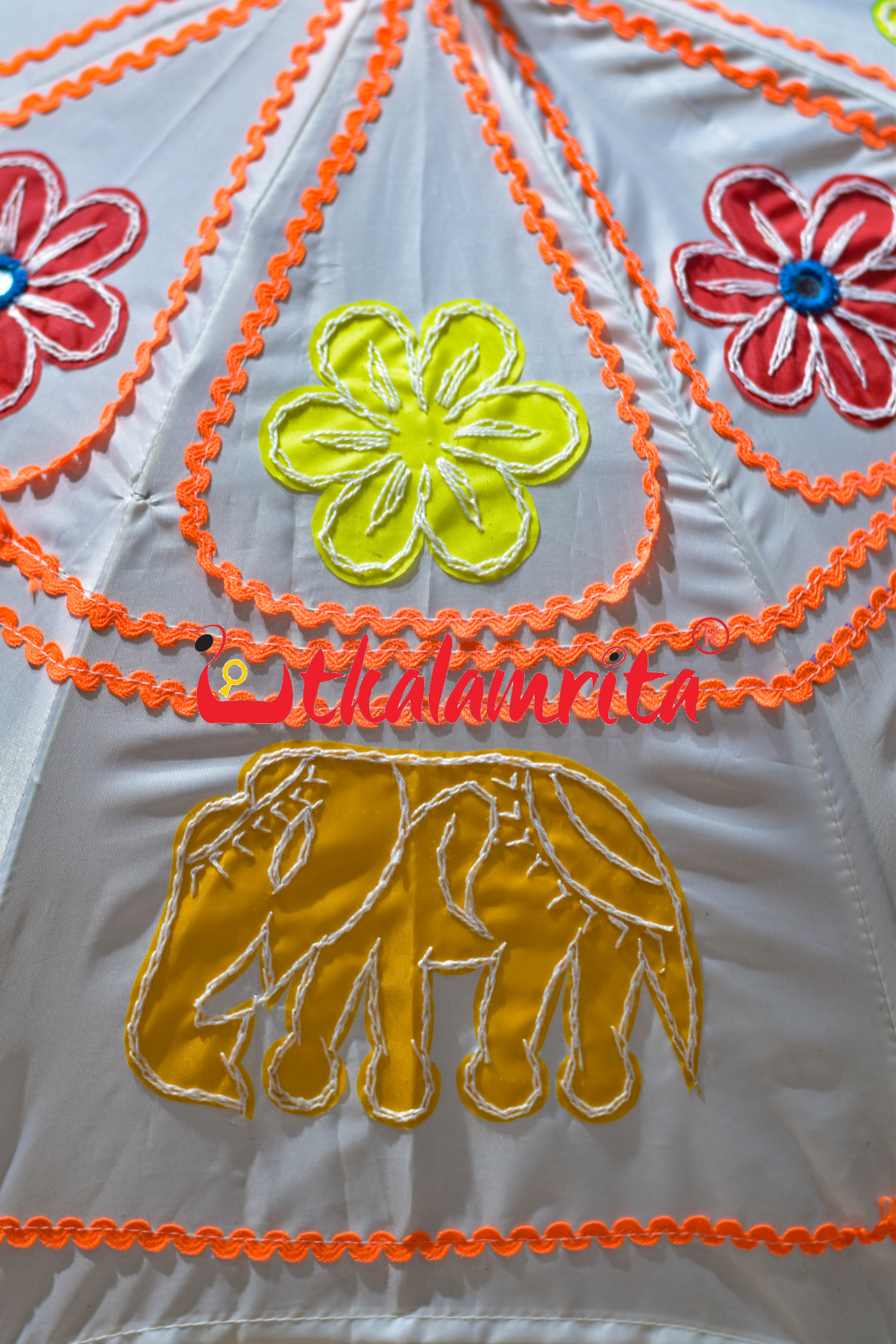 White Yellow Elephants Pipli Waterproof Umbrella