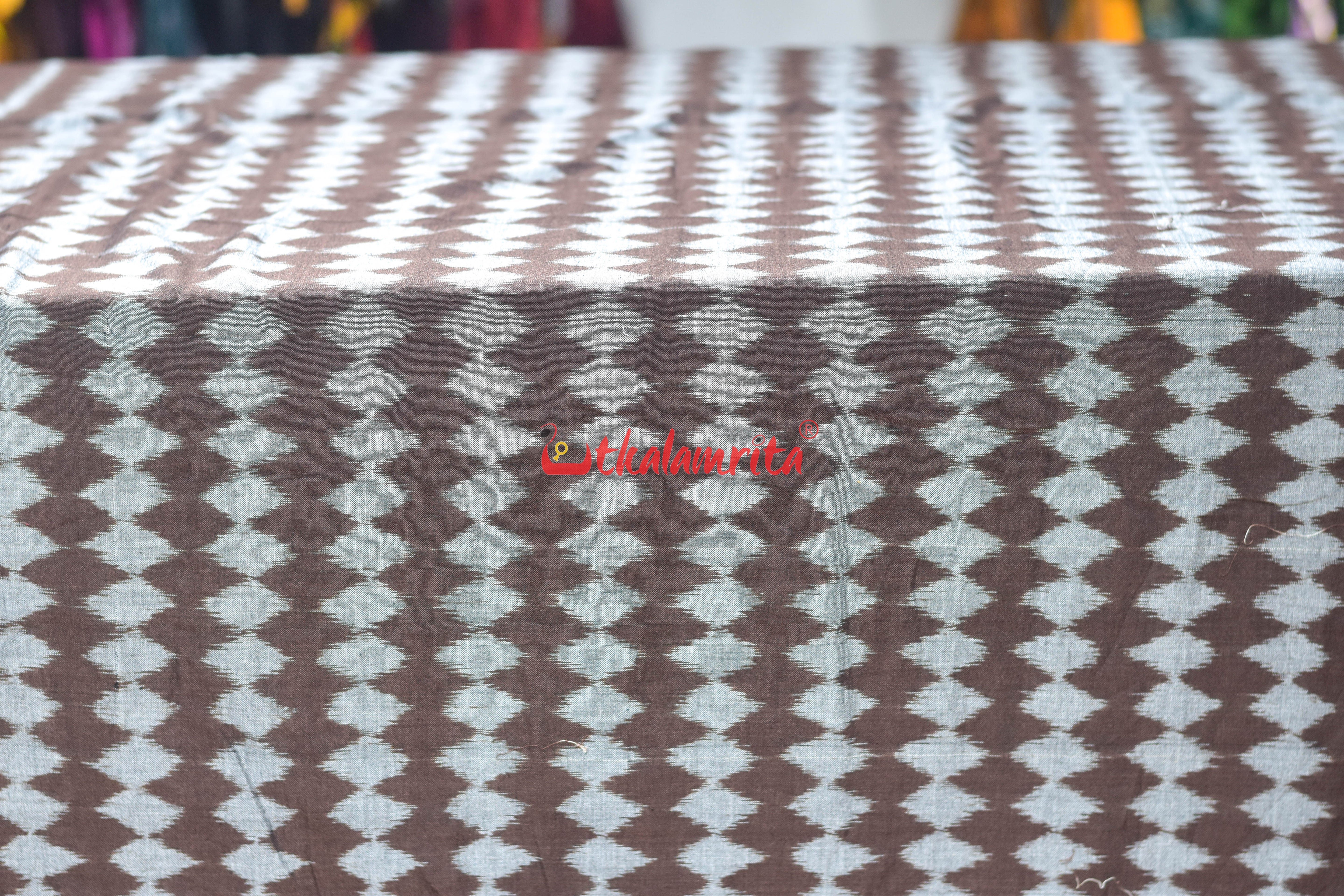 Grey Dots on Coffee Ikat Cotton (Fabric)