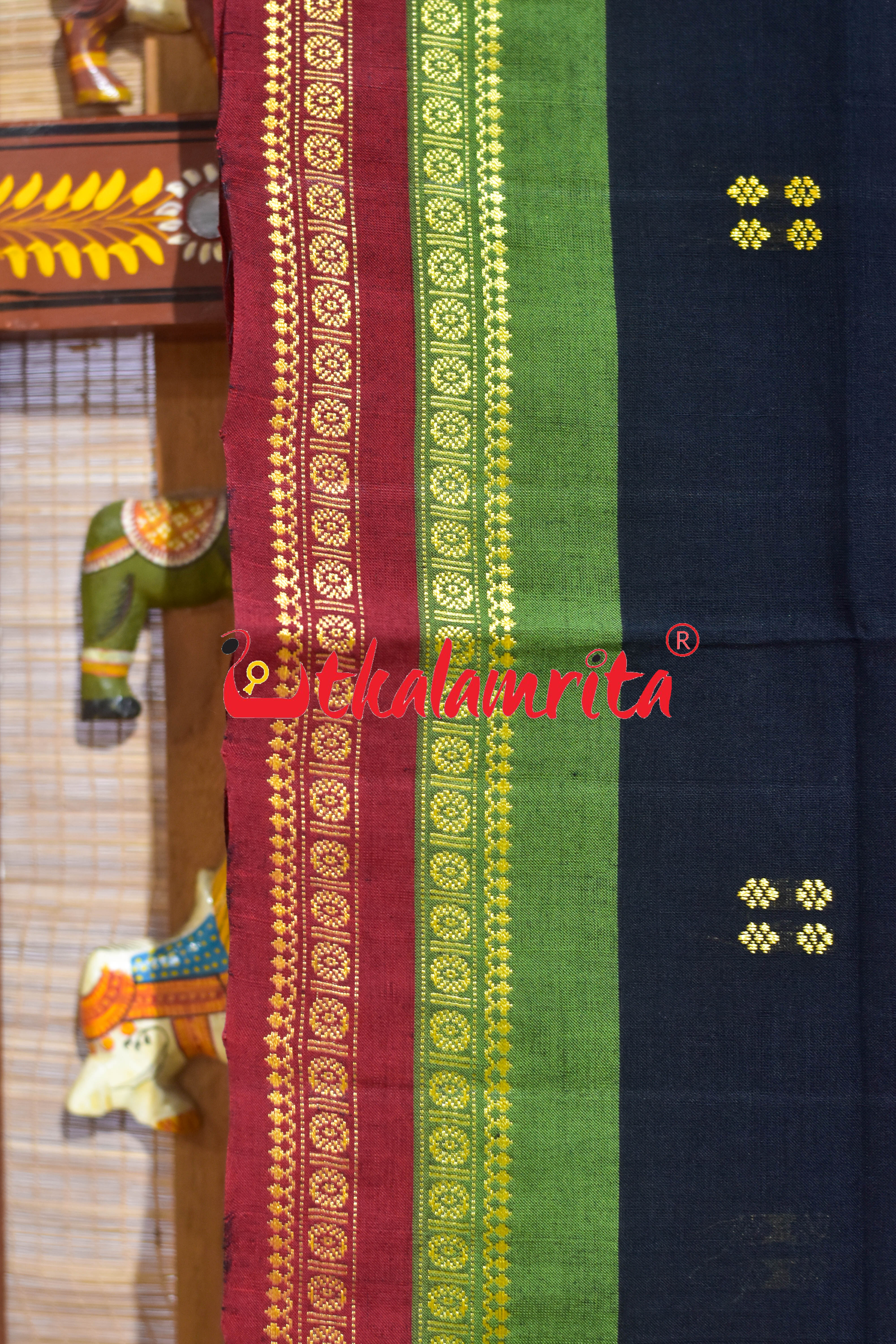Black Double Border Doby Pittala Single Cotton Saree