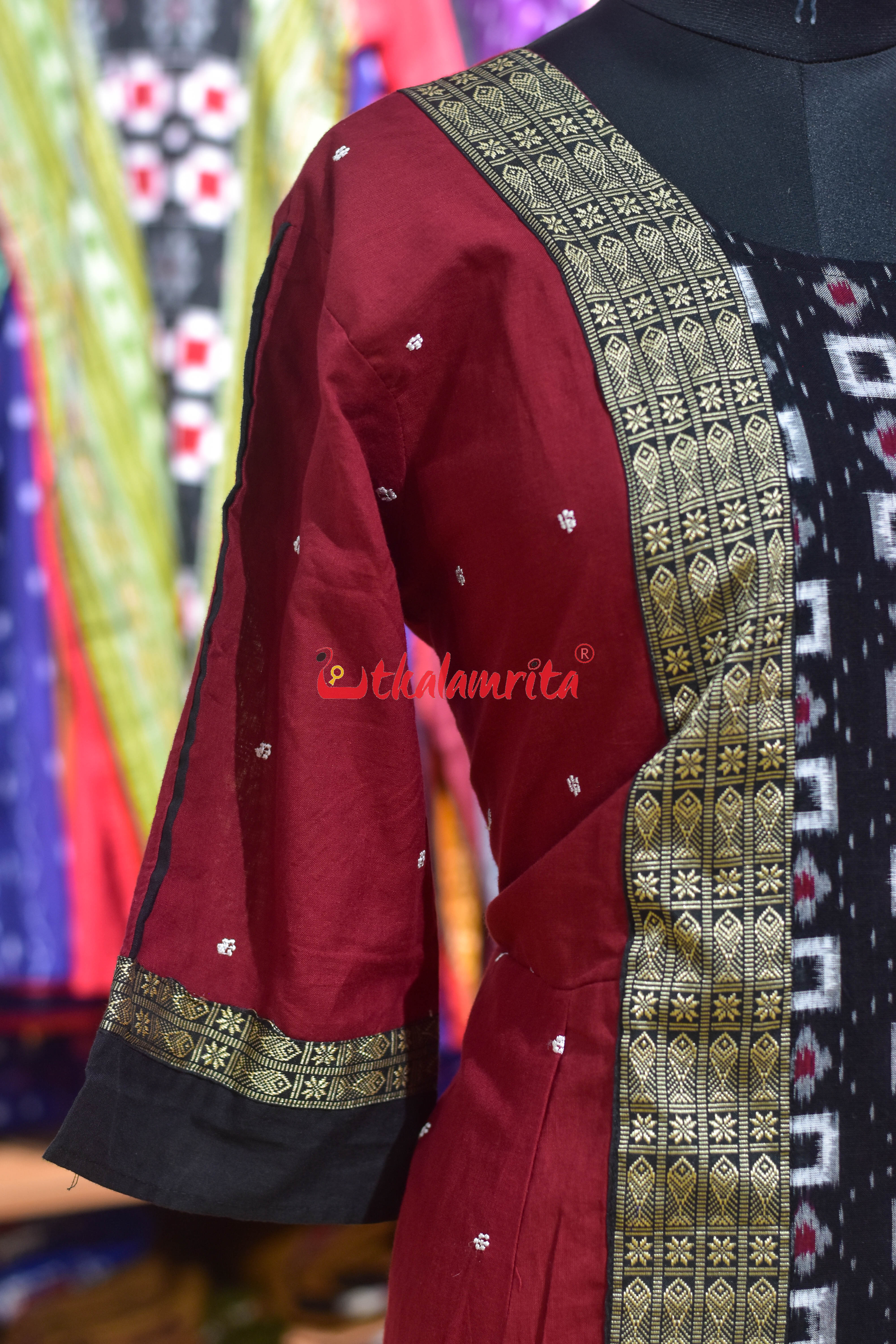 Maroon with White Buti Middle Design (Anarkali)