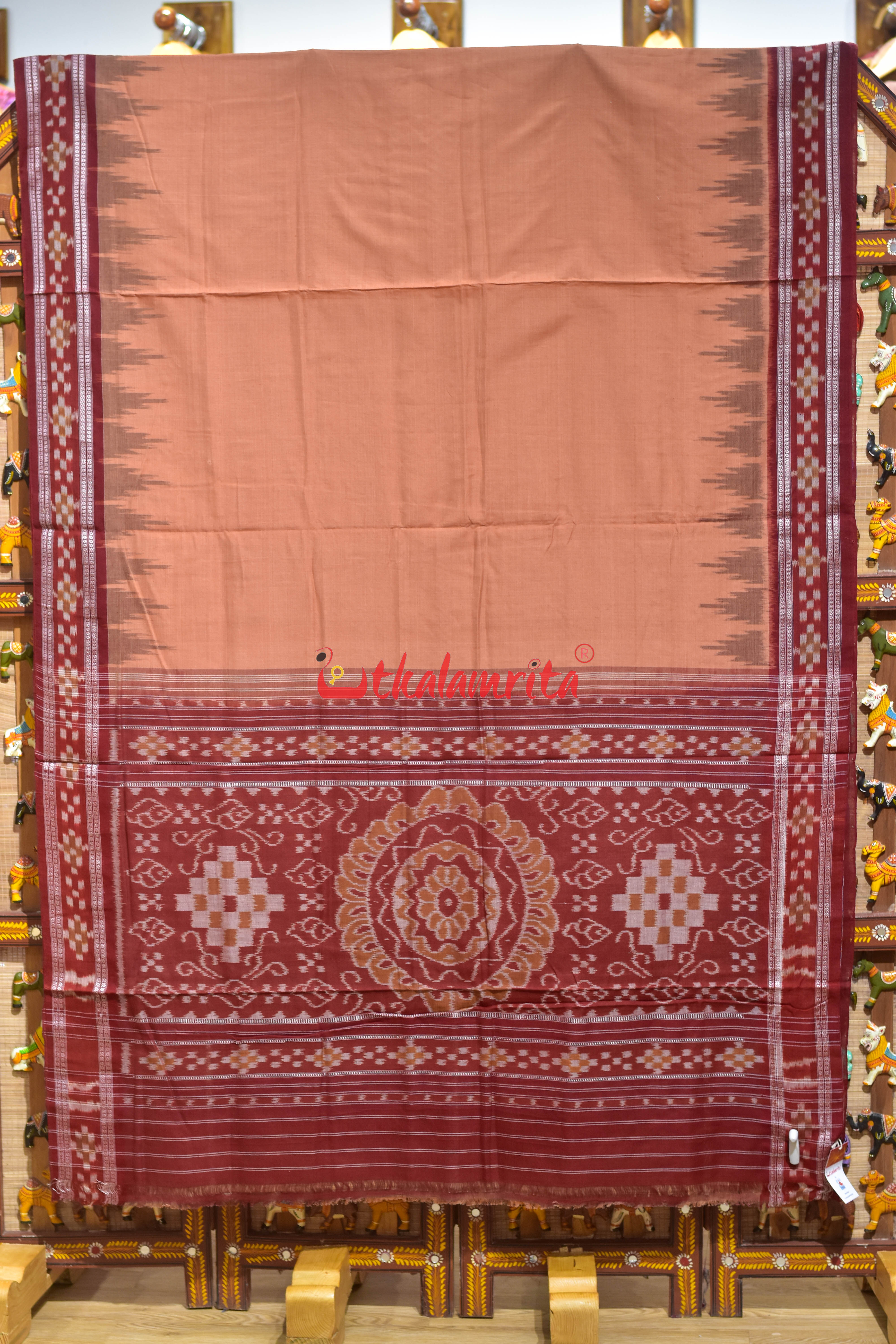 Border Pasapali Cream Maroon Khandua Cotton Saree