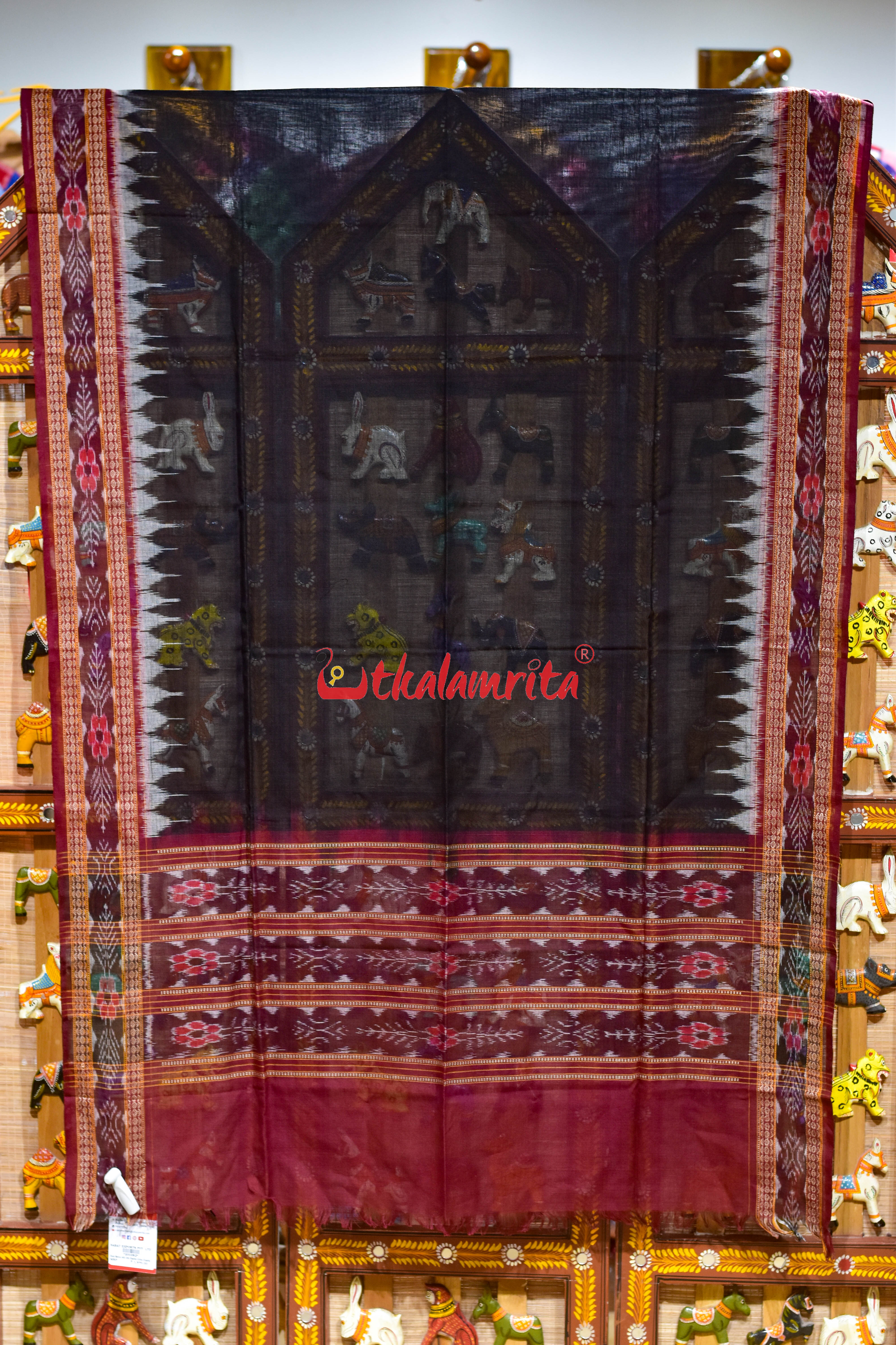 Black Maroon with Grey Kumbha Cotton (Dupatta)