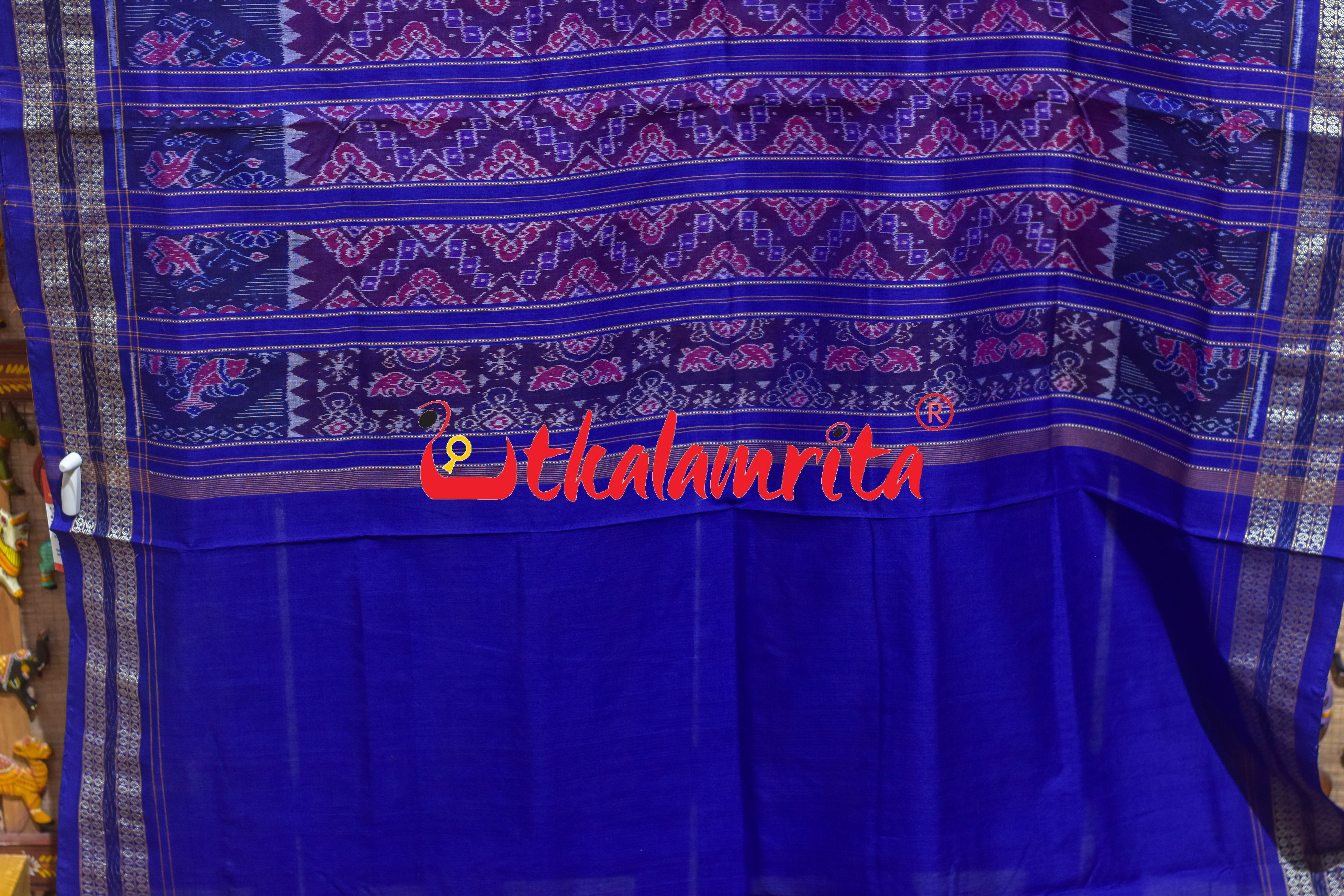 Red Blue Sambalpuri Dasakothi Cotton Saree
