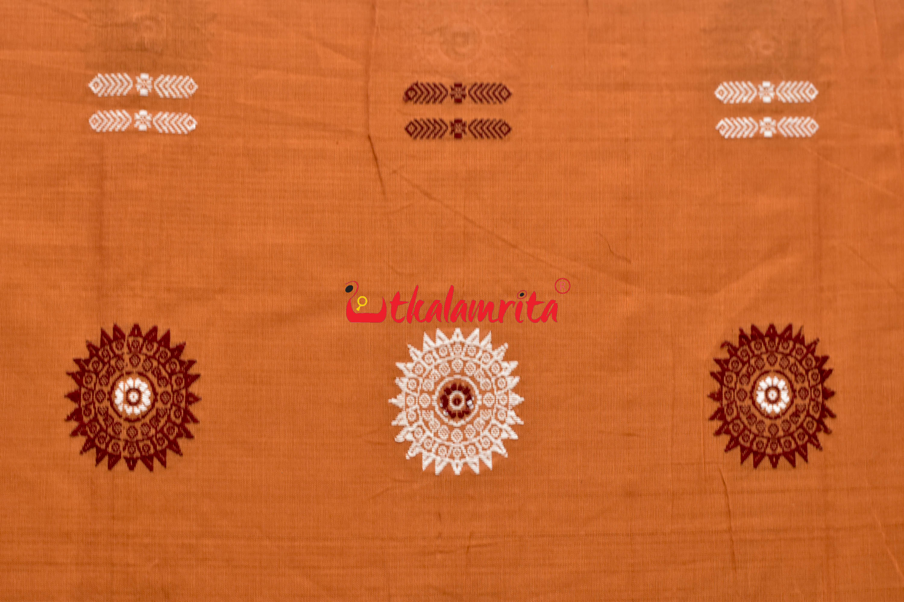 Biscuit Maroon Padam Bomkai Cotton Saree