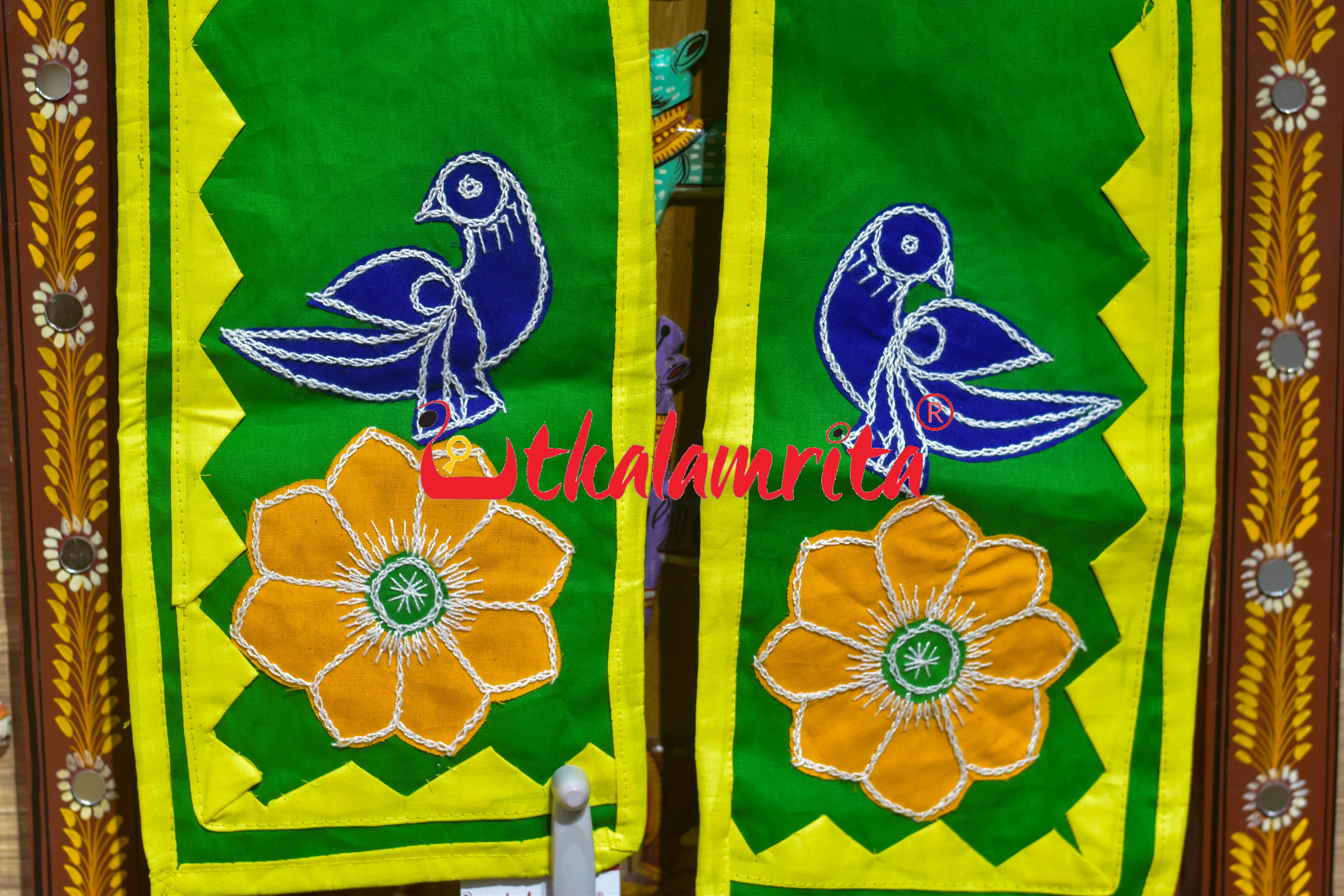 Green Blue Elephant Pipli Applique Uttariya