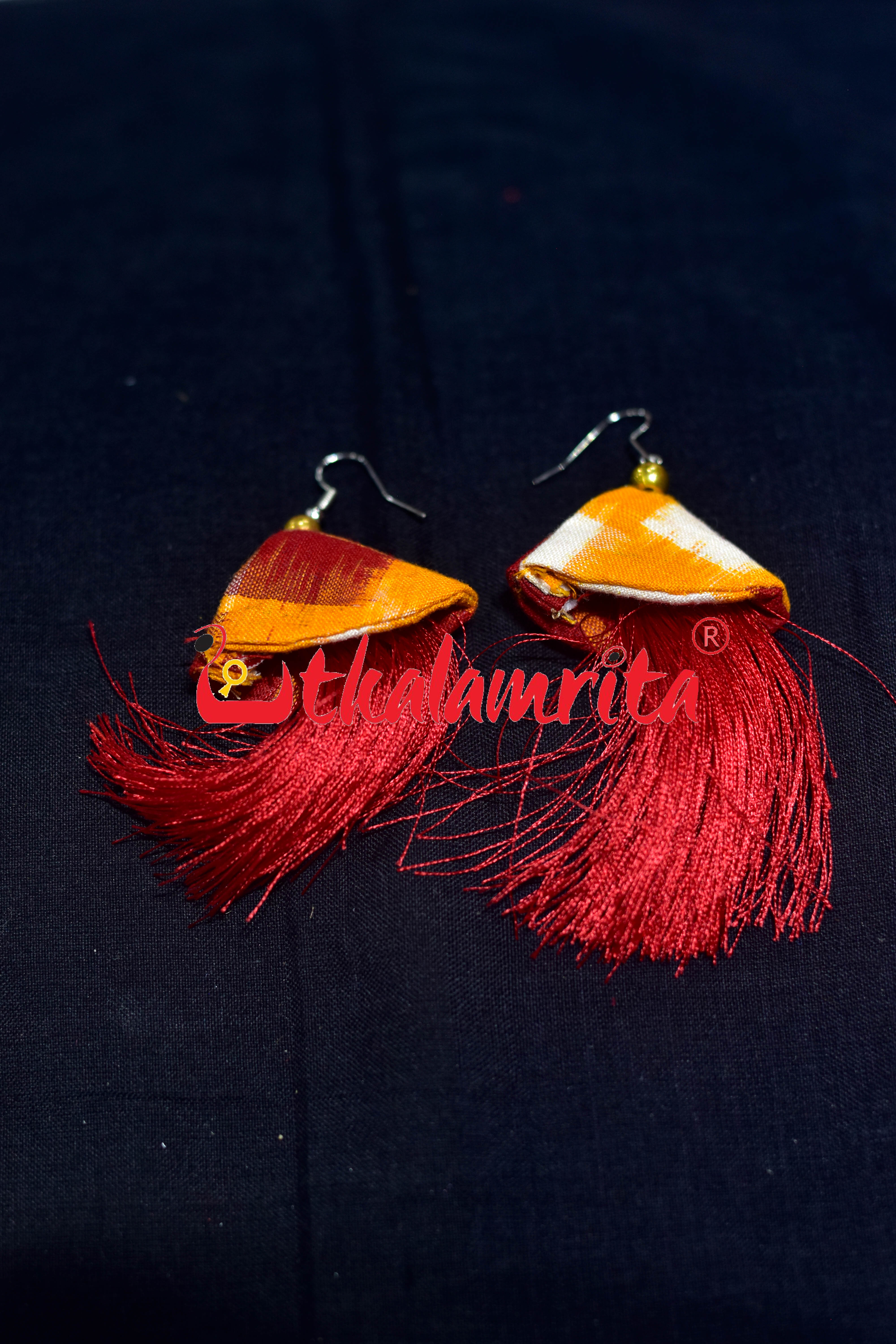 Yellow Red Thread Earrings